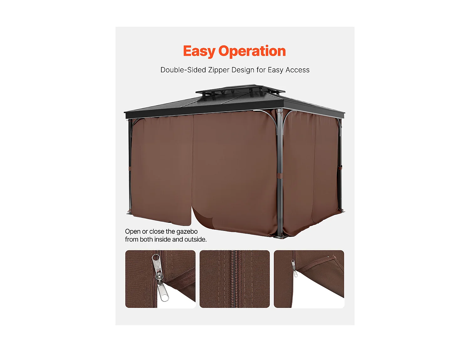 Rideau d'Intimité Imperméable Tonnelle SucceBuy Rideau de Confidentialité Imperméable pour Gazebo 365.76 × 365.76 × 210.31 cm, Couleur Café