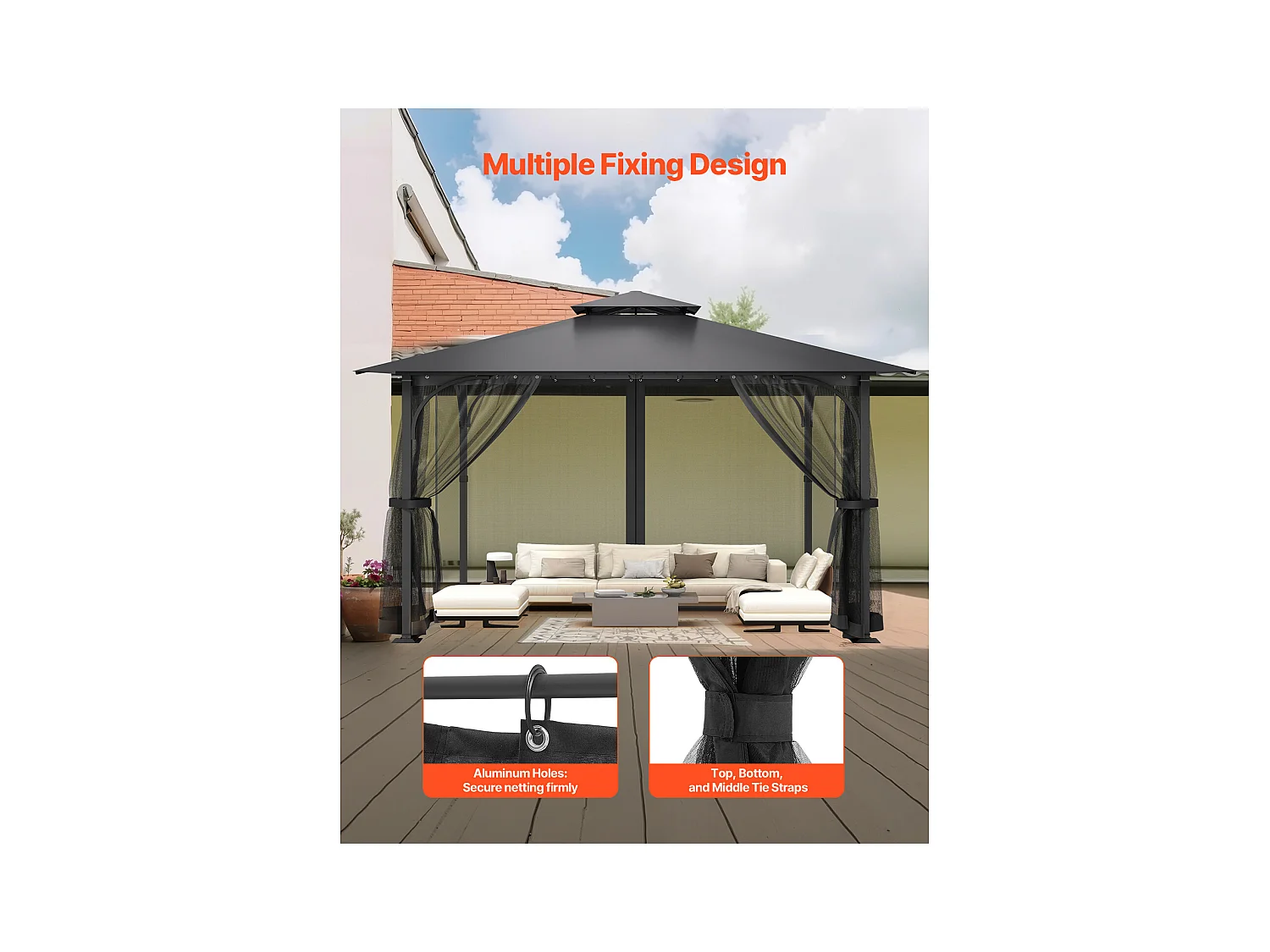 Tonnelle Barnum de Jardin SucceBuy Filet de Remplacement pour Tonnelle de Patio de 3,6 m x 3,6 m x 2,3 m (12 x 12 x 7,5 pi), Filet Uniquement