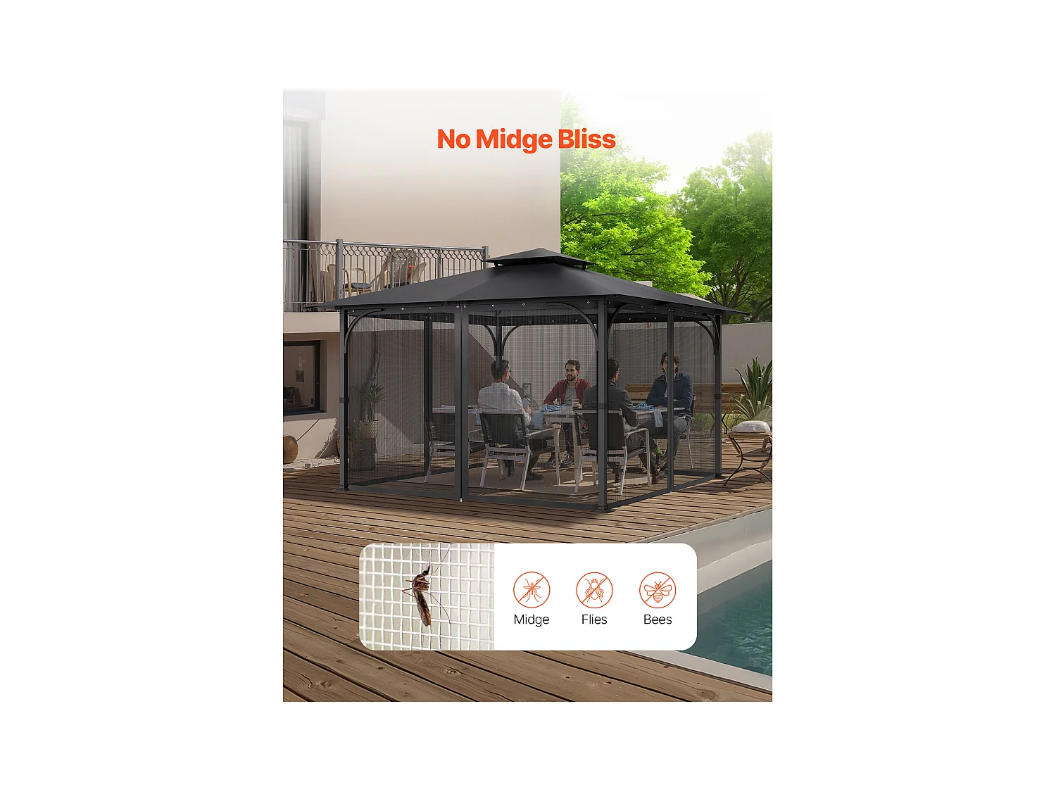 Tonnelle Barnum de Jardin SucceBuy Filet de Remplacement pour Tonnelle de Patio de 3,6 m x 3,6 m x 2,3 m (12 x 12 x 7,5 pi), Filet Uniquement