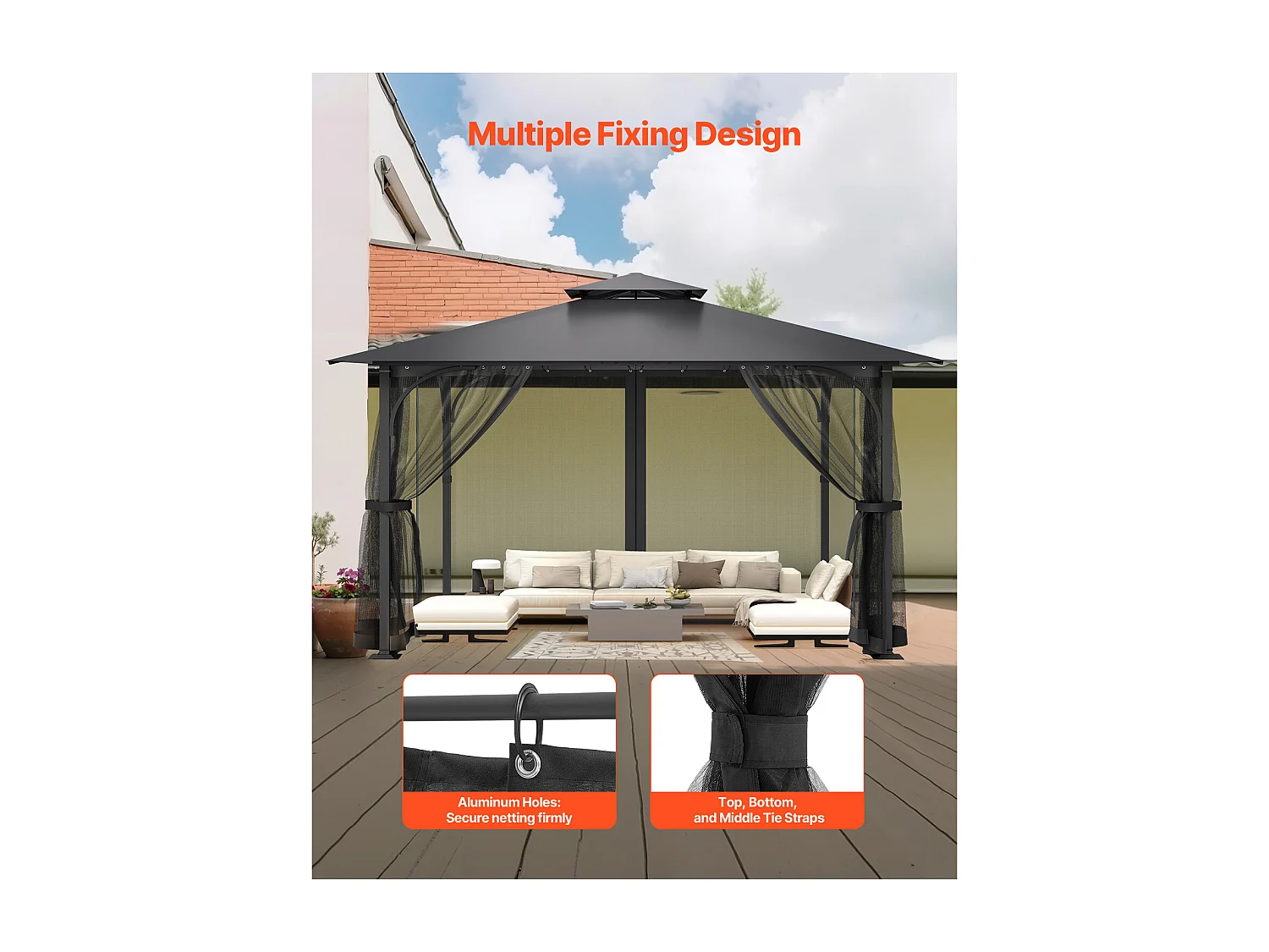 Tonnelle Barnum de Jardin SucceBuy Filet de Remplacement pour Tonnelle de Patio de 3,6 m x 3,6 m x 2,3 m (12 x 12 x 7,5 pi), Filet Uniquement