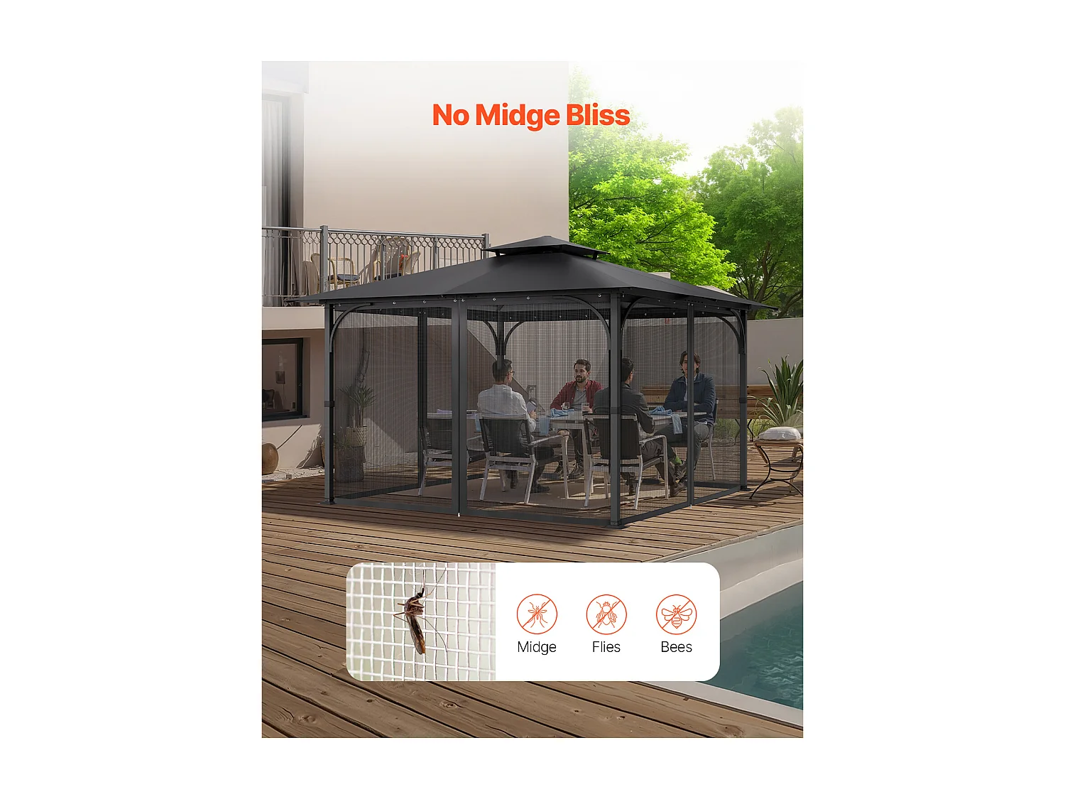 Tonnelle Barnum de Jardin SucceBuy Filet de Remplacement pour Tonnelle de Patio de 3,6 m x 3,6 m x 2,3 m (12 x 12 x 7,5 pi), Filet Uniquement