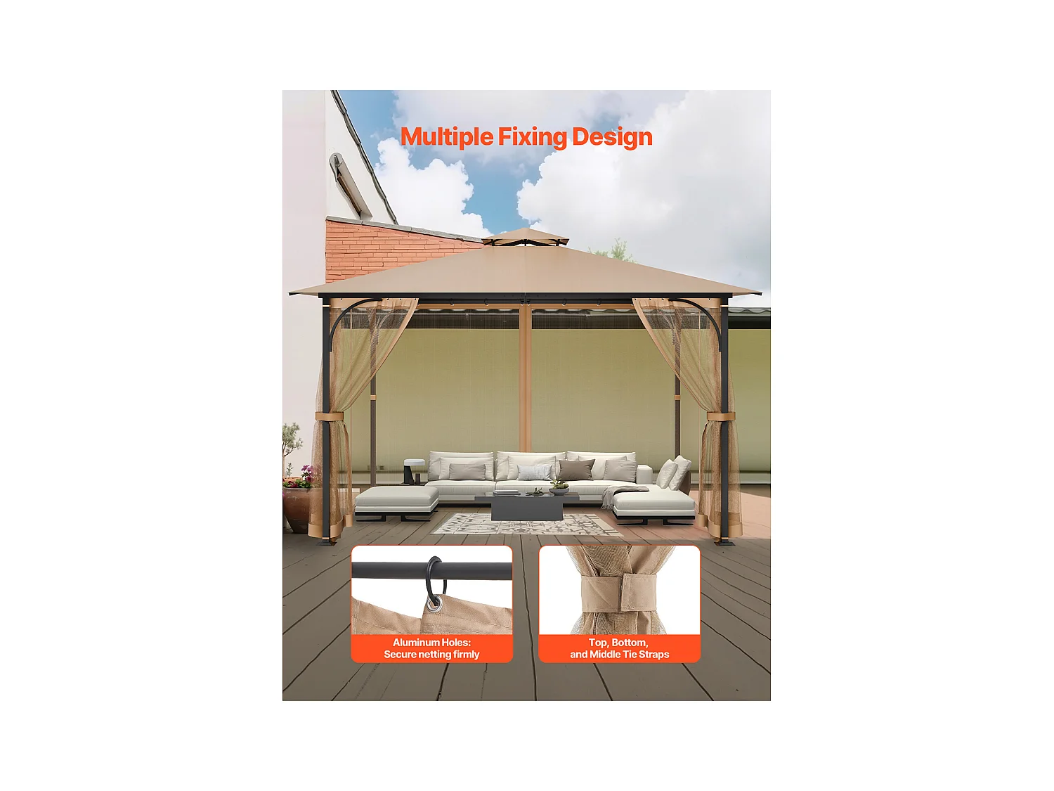 Tonnelle Barnum de Jardin SucceBuy Écran de Remplacement pour Tonnelle de Patio de 304.8 x 365.76 x 222.5 cm, Filet Seulement