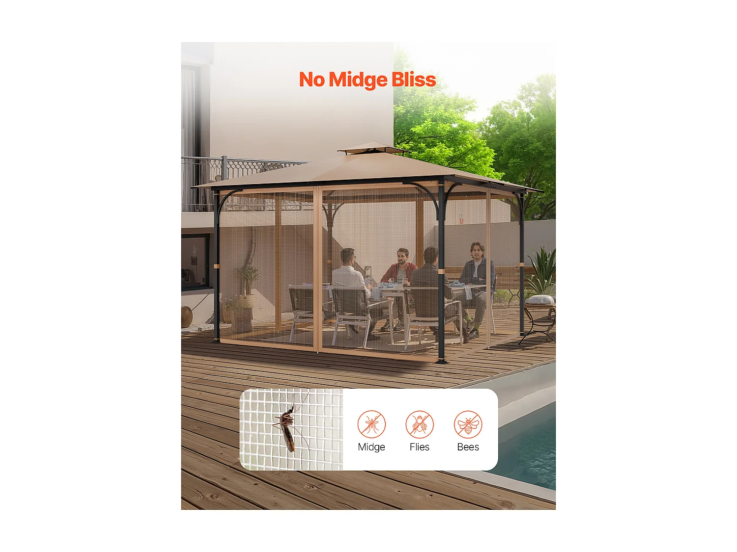 Gartenzelt SucceBuy Ersatz-Fliegengitter für Terrassenpavillon (304.8 x 365.76 x 222.5 cm), Nur Netz