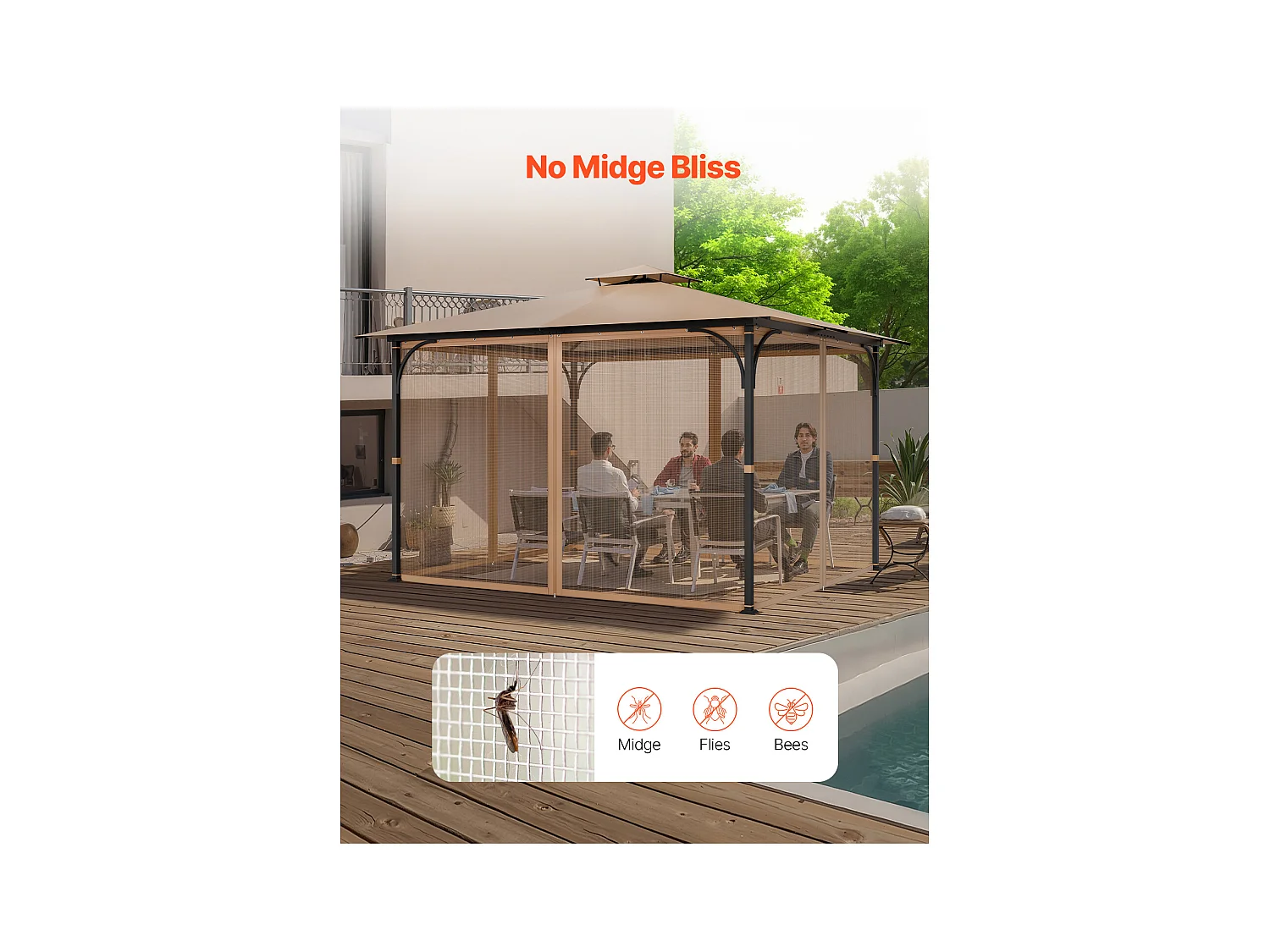 Écran de Remplacement pour Tonnelle de Patio de 304.8 x 365.76 x 213.3 cm, Filet de Tonnelle Barnum de Jardin SucceBuy, Filet Uniquement