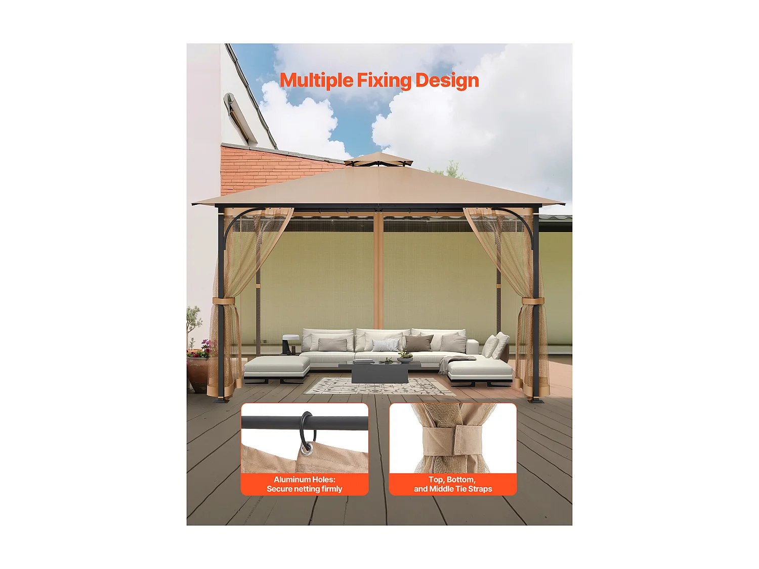 Écran de Remplacement pour Tonnelle de Patio de 304.8 x 365.76 x 213.3 cm, Filet de Tonnelle Barnum de Jardin SucceBuy, Filet Uniquement