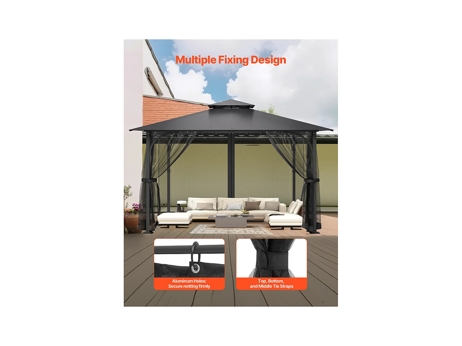 Tonnelle Barnum de Jardin SucceBuy Moustiquaire pour Pavillon de Jardin 305 x 305 x 198 cm - Filet Inclus