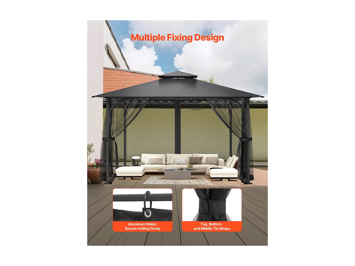 Tonnelle Barnum de Jardin SucceBuy Moustiquaire pour Pavillon de Jardin 305 x 305 x 198 cm - Filet Inclus