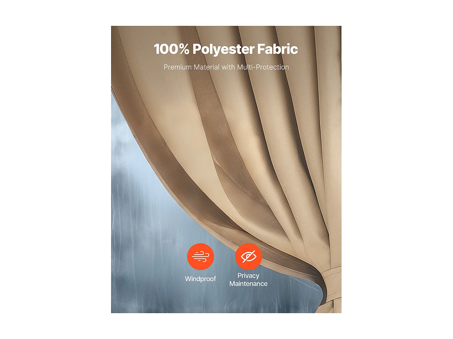 Rideau d'Intimité Imperméable Tonnelle SucceBuy Rideau Imperméable pour Tonnelle 4 Panneaux 365.76 × 304.8 × 204.21 cm Couleur Kaki