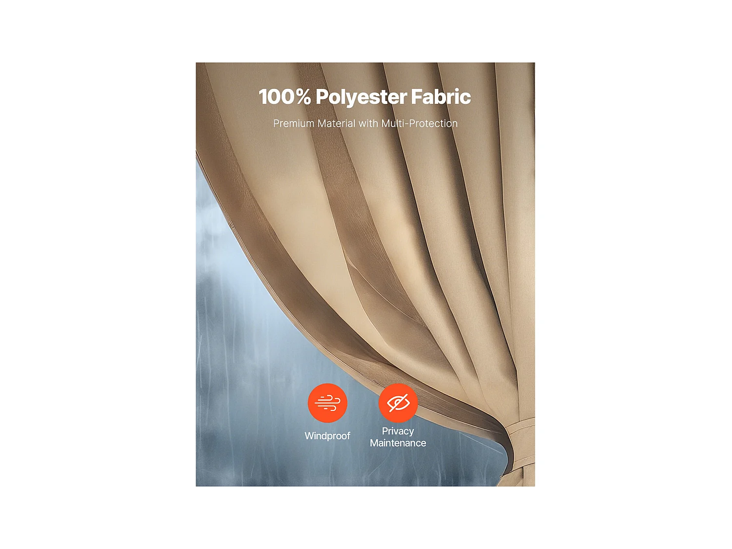 Rideau d'Intimité Imperméable Tonnelle SucceBuy Rideau d'Intimité pour Gazebo 396.24 × 304.8 × 213.36 Panneaux Extérieurs Imperméables Kaki