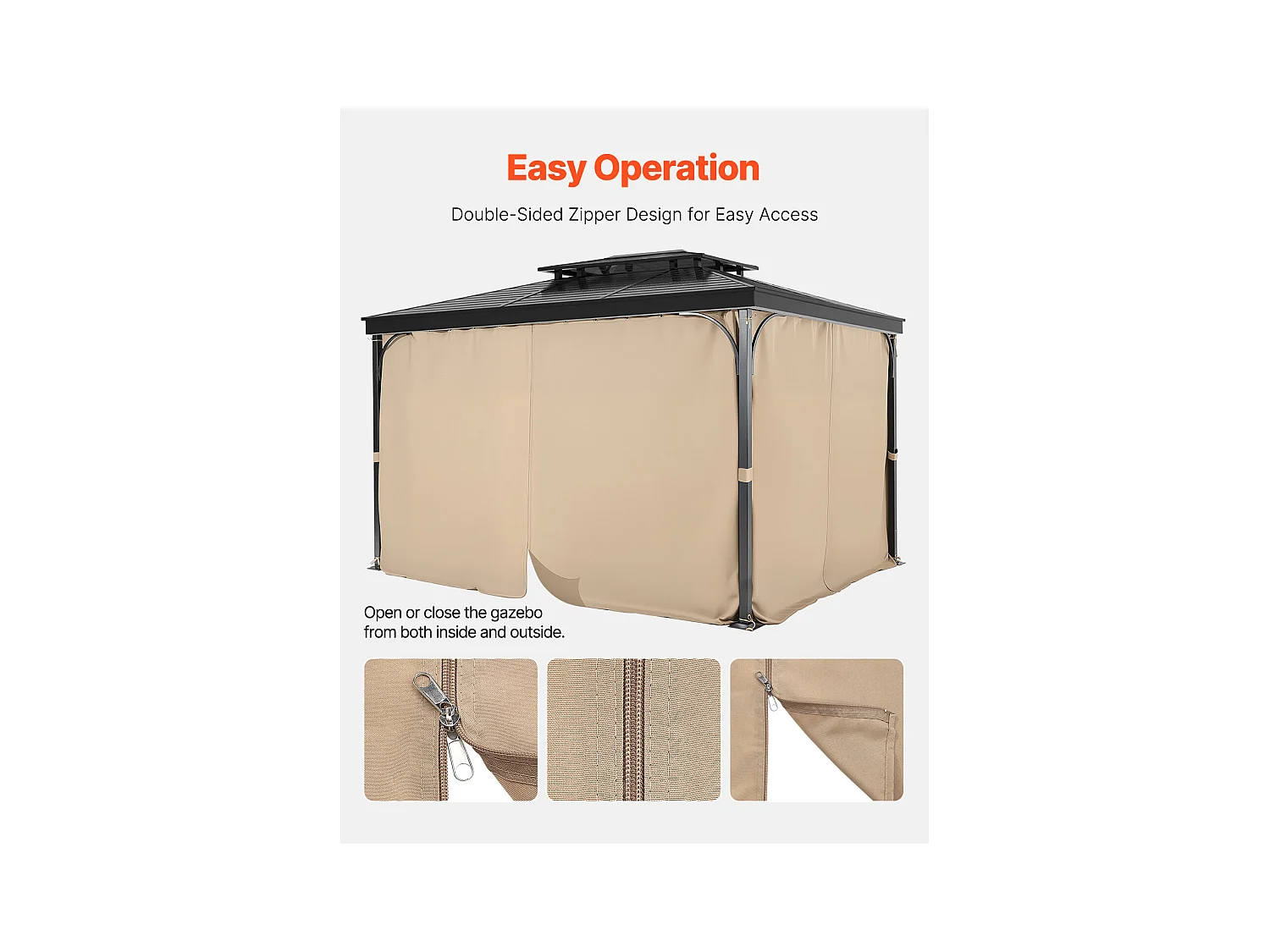 Rideau d'Intimité Imperméable Tonnelle SucceBuy Rideau d'Intimité pour Gazebo 396.24 × 304.8 × 213.36 Panneaux Extérieurs Imperméables Kaki