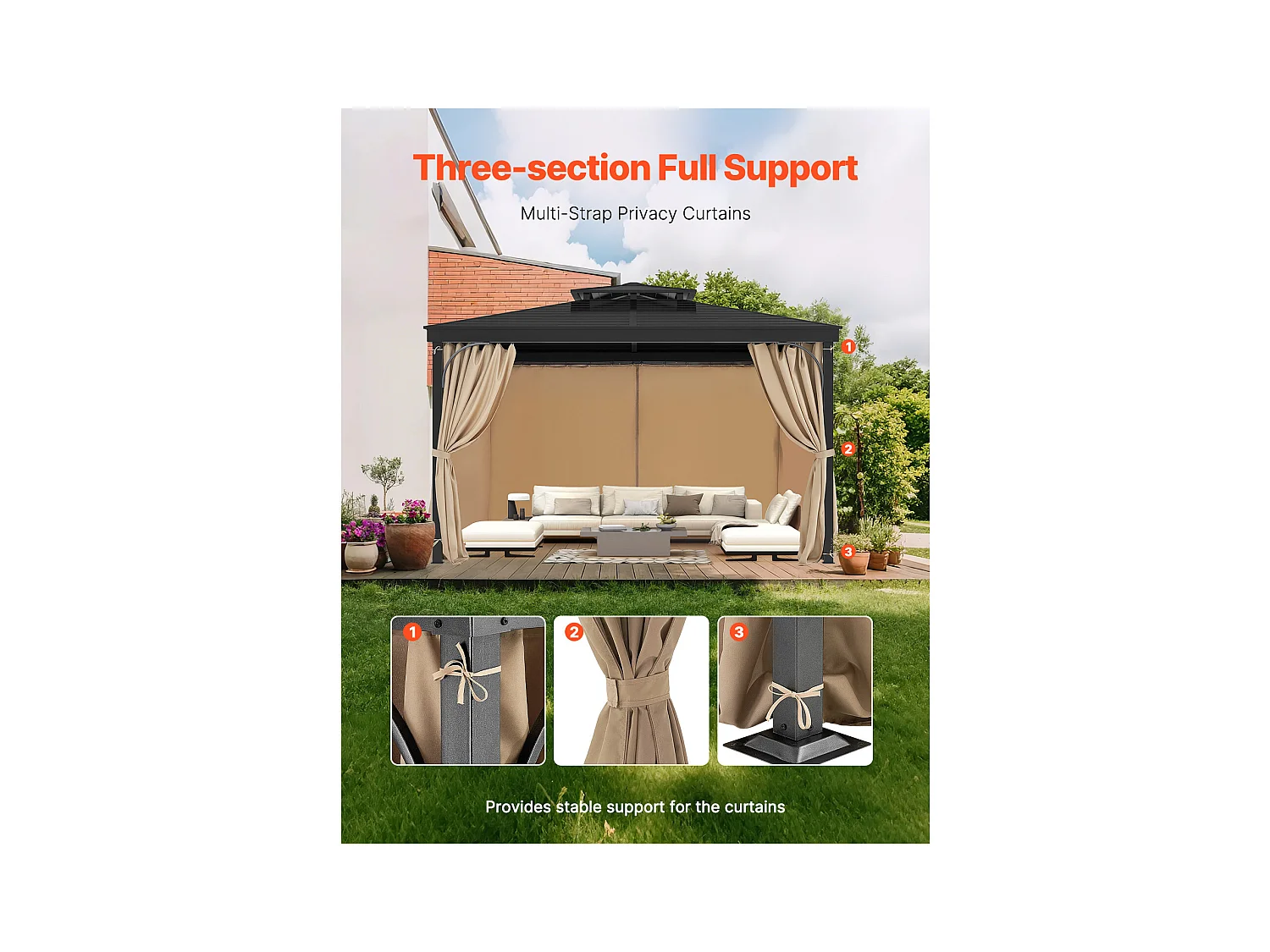 Wasserdichter Sichtschutzvorhang für Pavillon SucceBuy Sichtschutzvorhang für Pavillons, 396.24 x 304.8 x 213.36 cm, Wasserdichte Outdoor-Paneele, Khaki