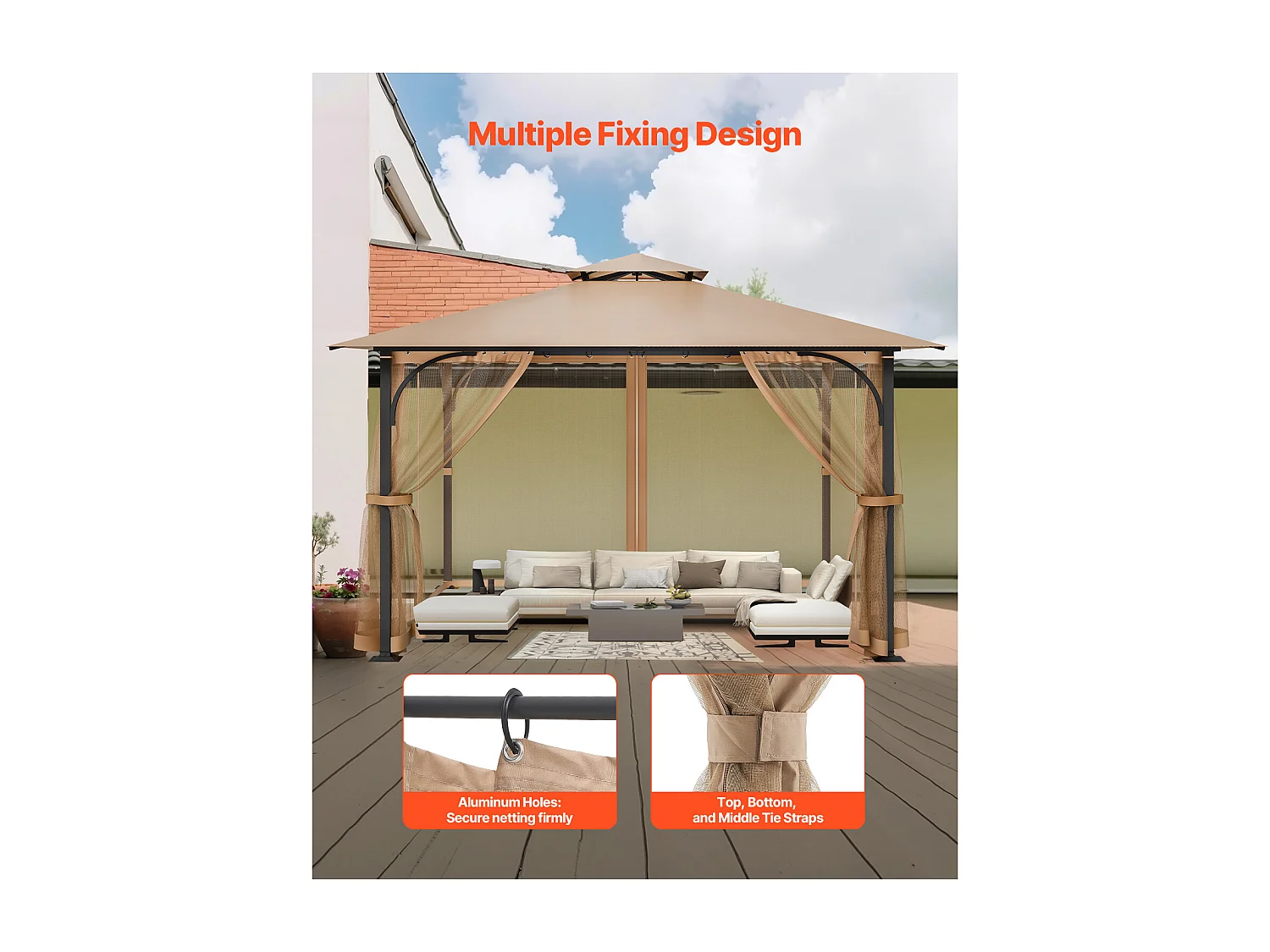 Tenda da Giardino SucceBuy Schermo per Gazebo da 305 x 305 x 213.5 cm, Rete a Maglie per Esterni con Doppia Cerniera, Tenda Anti-Insetti per Giardino e Patio