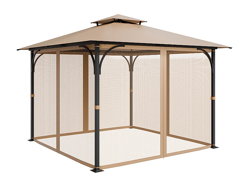 Tuintent SucceBuy Klamboe voor Prieel 305 x 305 x 213,5 cm, Gaasnet voor Prieel, met Dubbele Rits, Insectengordijn voor Tuin en Terras, Alleen Net