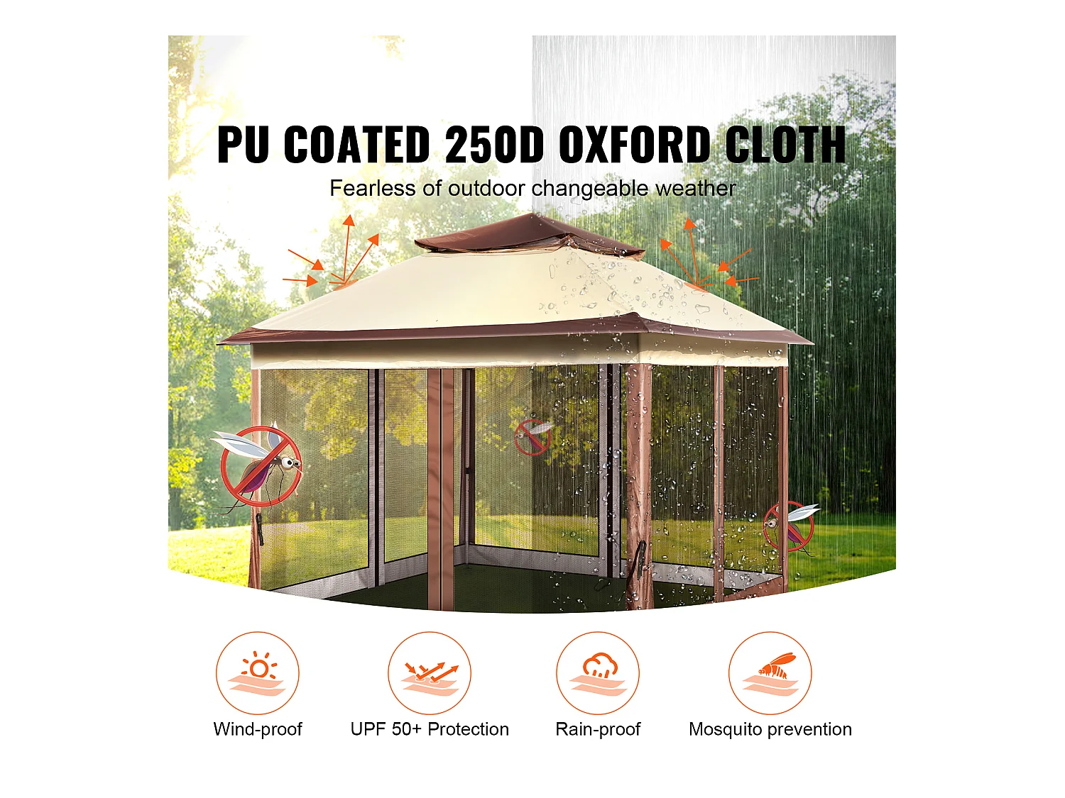 Tonnelle de jardin SucceBuy Tente de jardin Escamotable 335.28 x 335.28cm avec Filet en Maille, Convient pour 8 à 10 Personnes