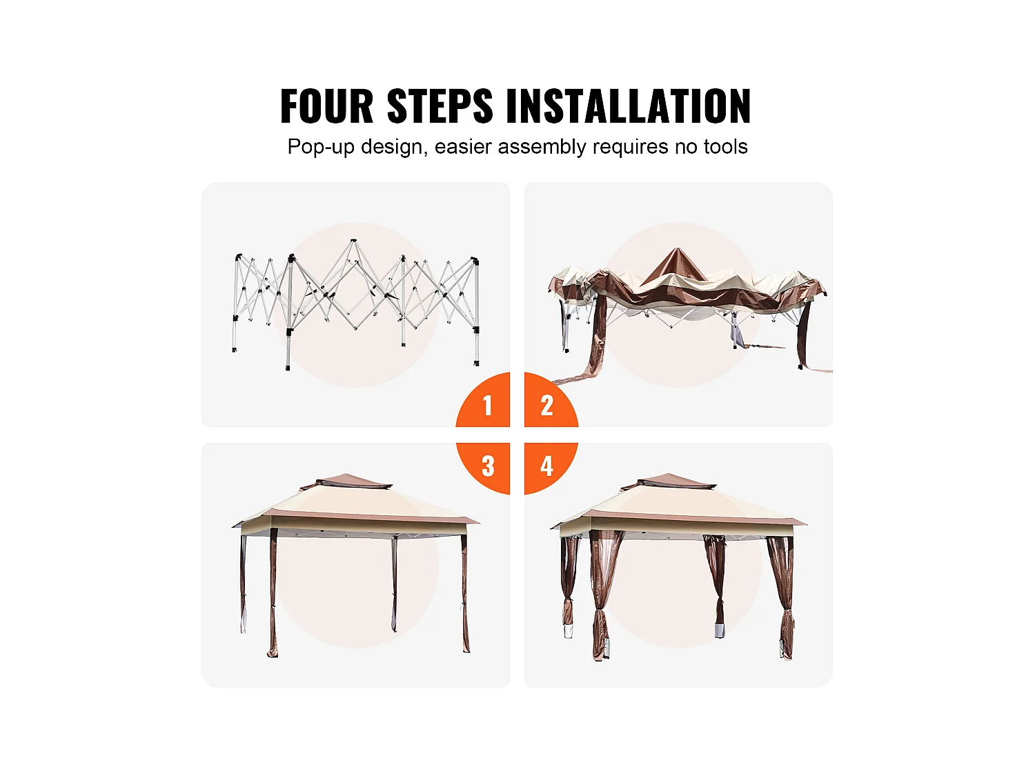 Tonnelle de jardin SucceBuy Tente de jardin Escamotable 335.28 x 335.28cm avec Filet en Maille, Convient pour 8 à 10 Personnes