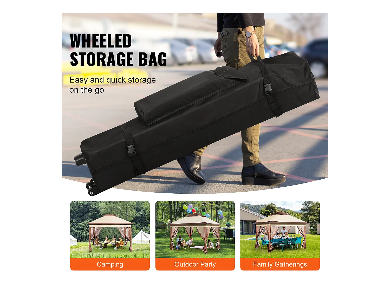 Tonnelle de jardin SucceBuy Tente de jardin Escamotable 335.28 x 335.28cm avec Filet en Maille, Convient pour 8 à 10 Personnes