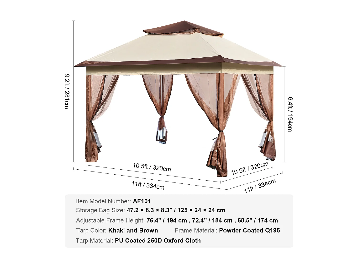 Gartenpavillon SucceBuy Klappbares Gartenzelt 335,28 x 335,28 cm Mit Netzgewebe, Geeignet Für 8 Bis 10 Personen