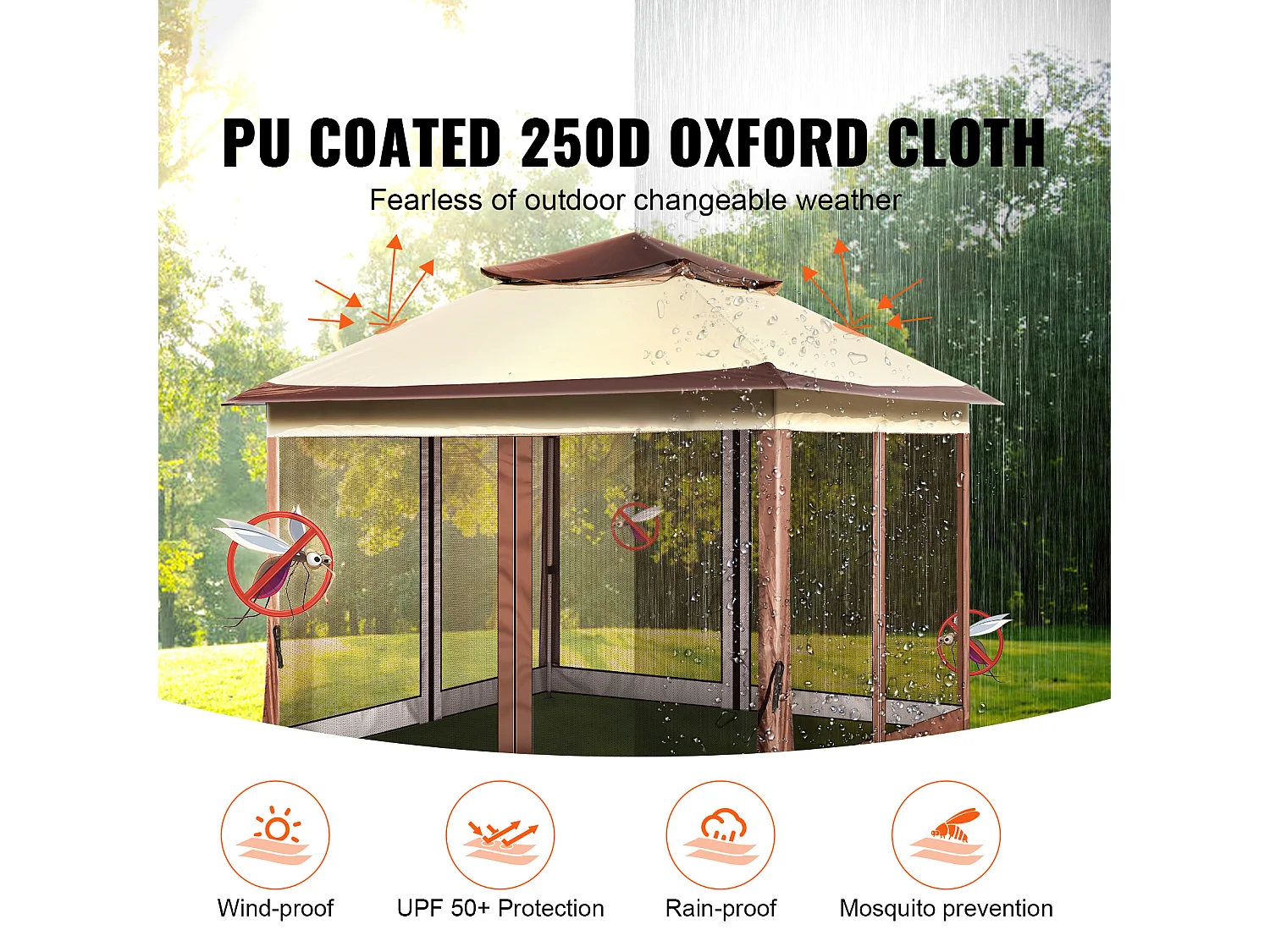 Gartenpavillon SucceBuy Klappbares Gartenzelt 335,28 x 335,28 cm Mit Netzgewebe, Geeignet Für 8 Bis 10 Personen