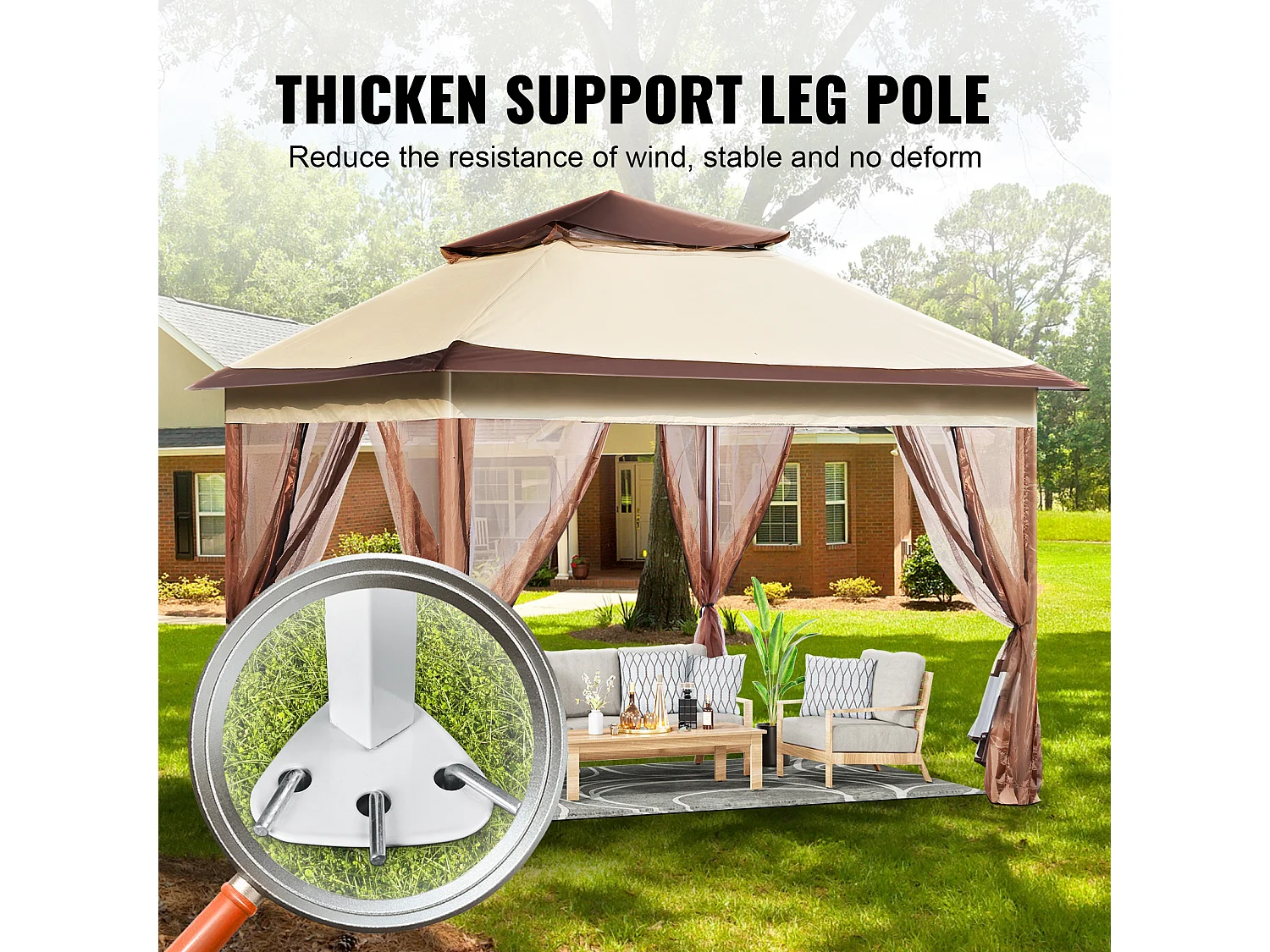 Gartenpavillon SucceBuy Klappbares Gartenzelt 335,28 x 335,28 cm Mit Netzgewebe, Geeignet Für 8 Bis 10 Personen