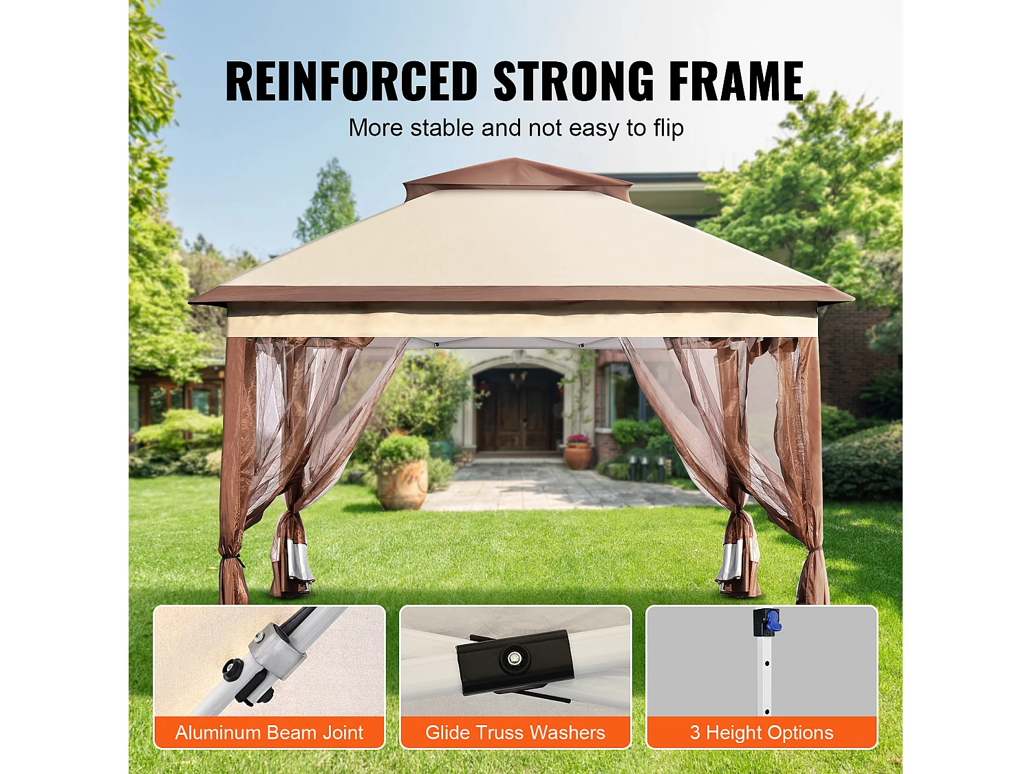 Gartenpavillon SucceBuy Klappbares Gartenzelt 335,28 x 335,28 cm Mit Netzgewebe, Geeignet Für 8 Bis 10 Personen