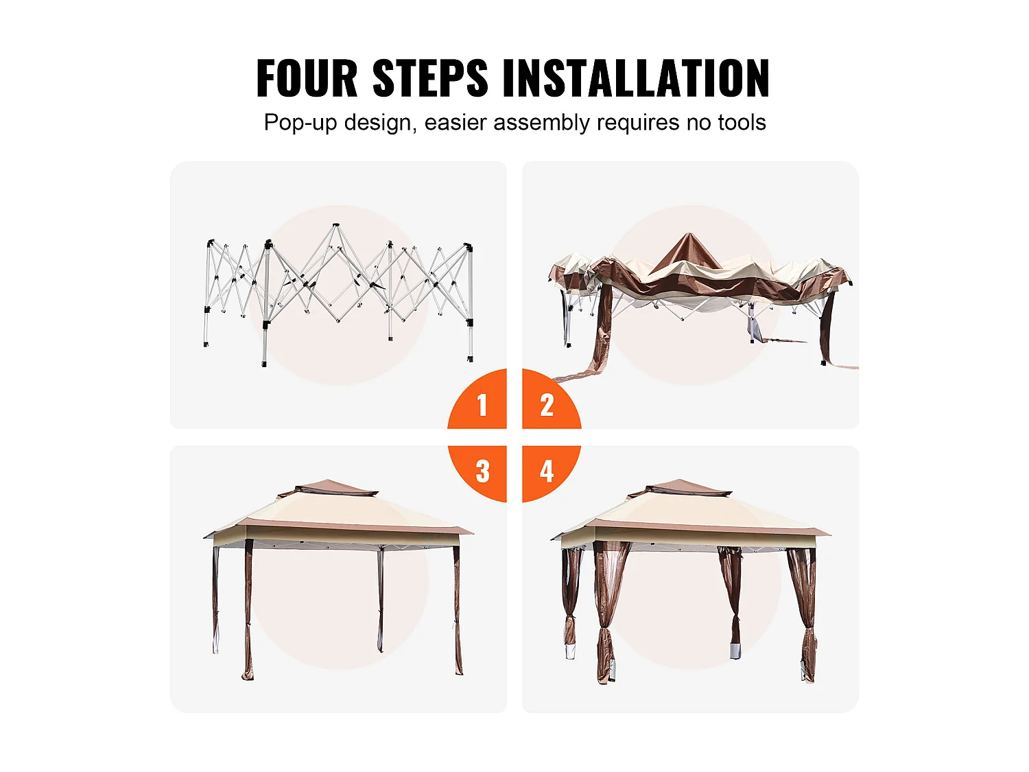 Gartenpavillon SucceBuy Klappbares Gartenzelt 335,28 x 335,28 cm Mit Netzgewebe, Geeignet Für 8 Bis 10 Personen