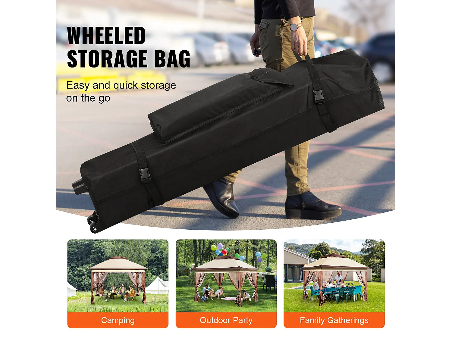 Gartenpavillon SucceBuy Klappbares Gartenzelt 335,28 x 335,28 cm Mit Netzgewebe, Geeignet Für 8 Bis 10 Personen