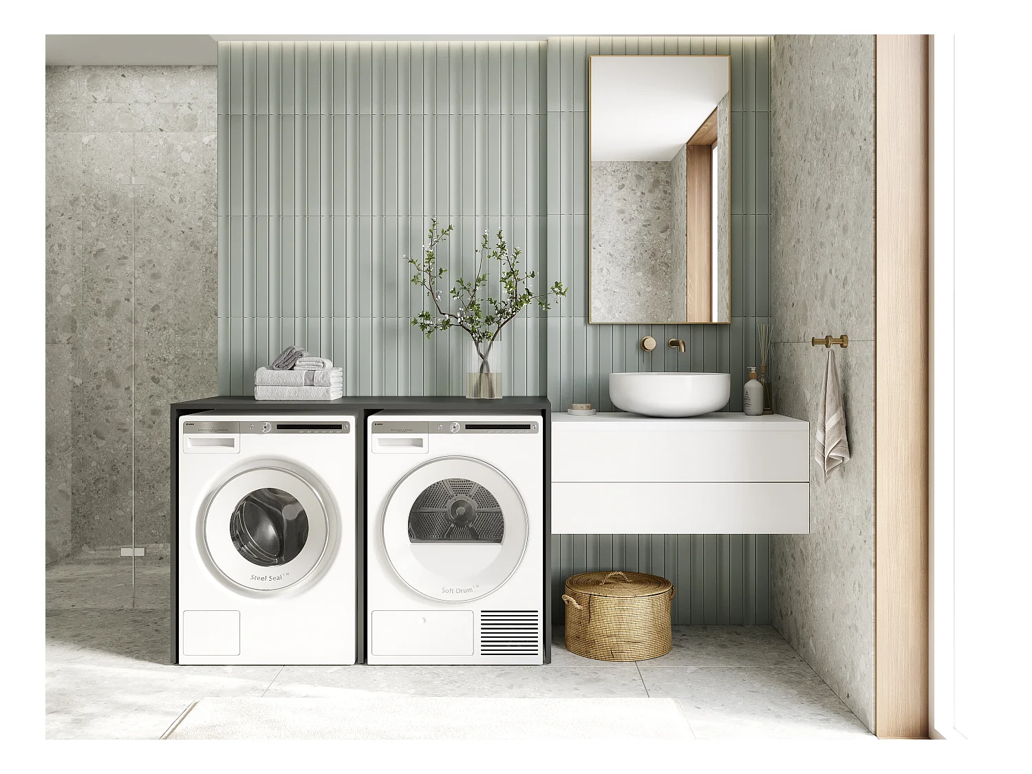 Armoire de machine à laver ou sèche-linge - 130 cm de large - Avec armoire - Armoire pour machine à laver ou sèche-linge