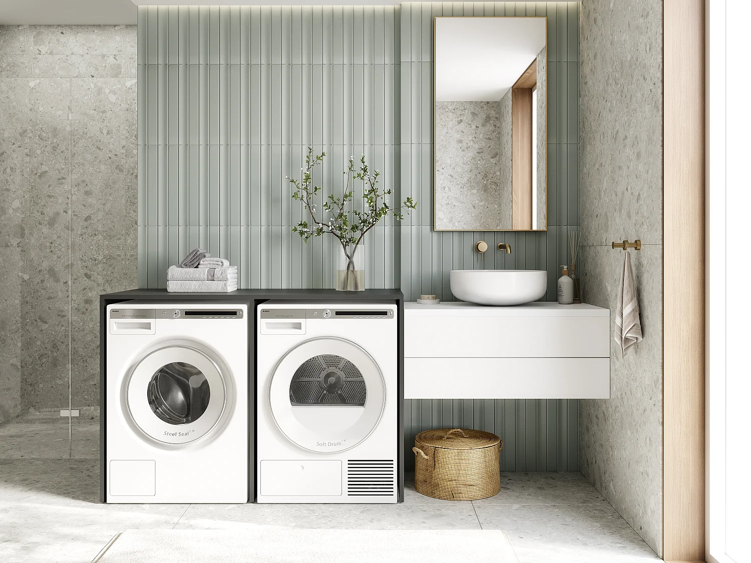 Armoire de machine à laver ou sèche-linge - 130 cm de large - Avec armoire - Armoire pour machine à laver ou sèche-linge