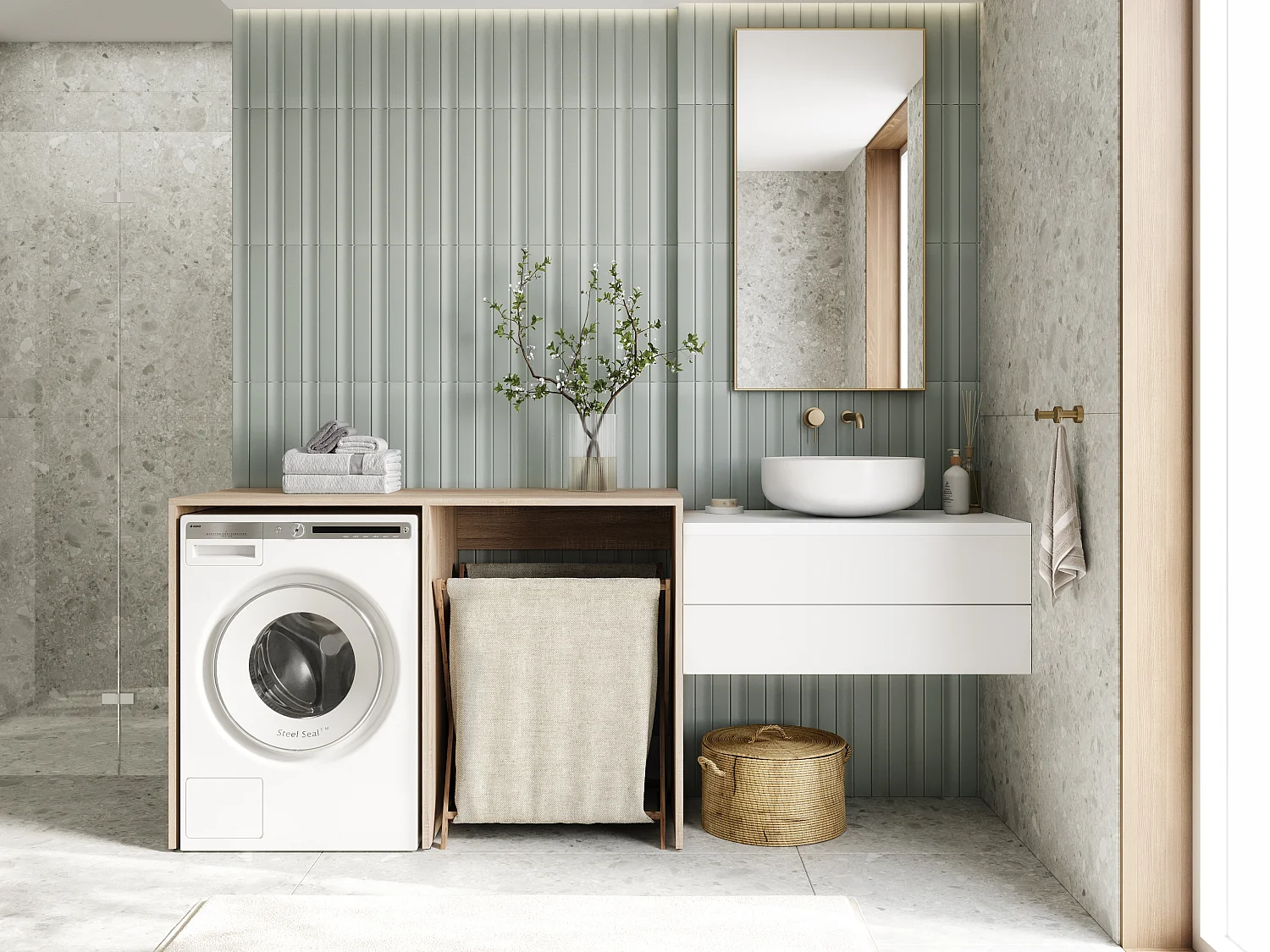 Armário para máquina de lavar de 130 cm, compatível com lavadora e secadora, com espaço de arrumação, armário superior