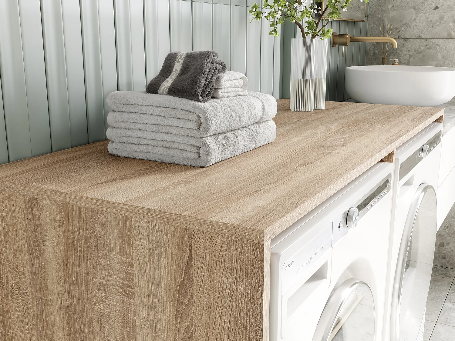 Armário para máquina de lavar de 130 cm, compatível com lavadora e secadora, com espaço de arrumação, armário superior