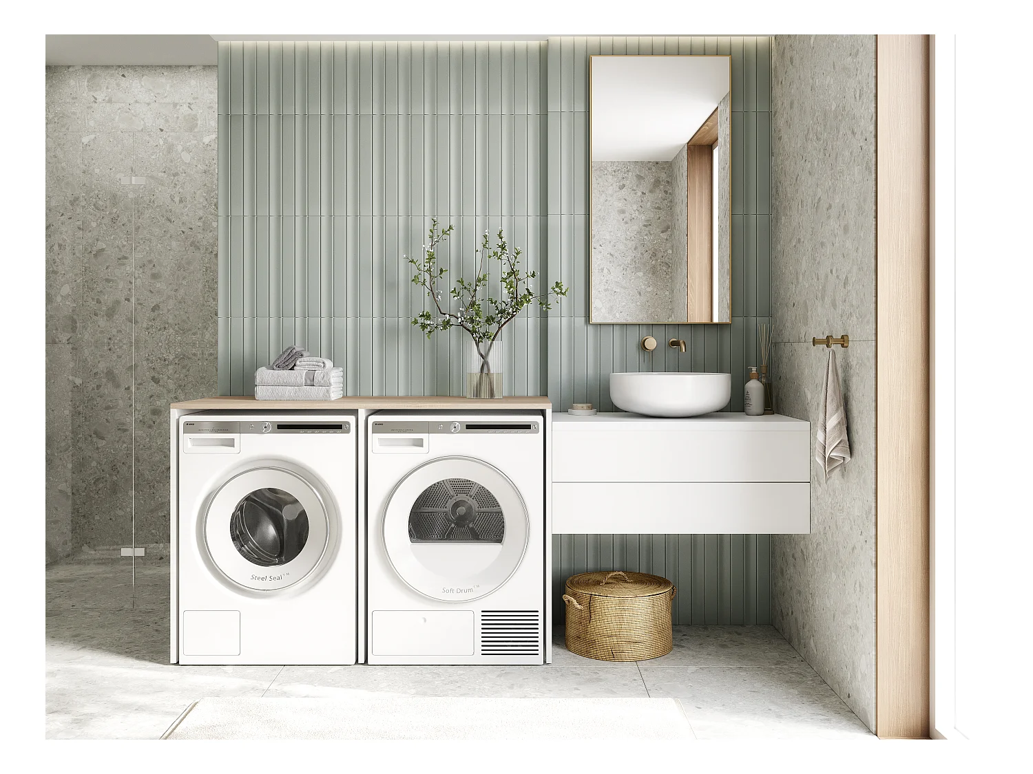 Armoire de machine à laver ou sèche-linge - 130 cm de large - Avec armoire - Armoire pour machine à laver ou sèche-linge