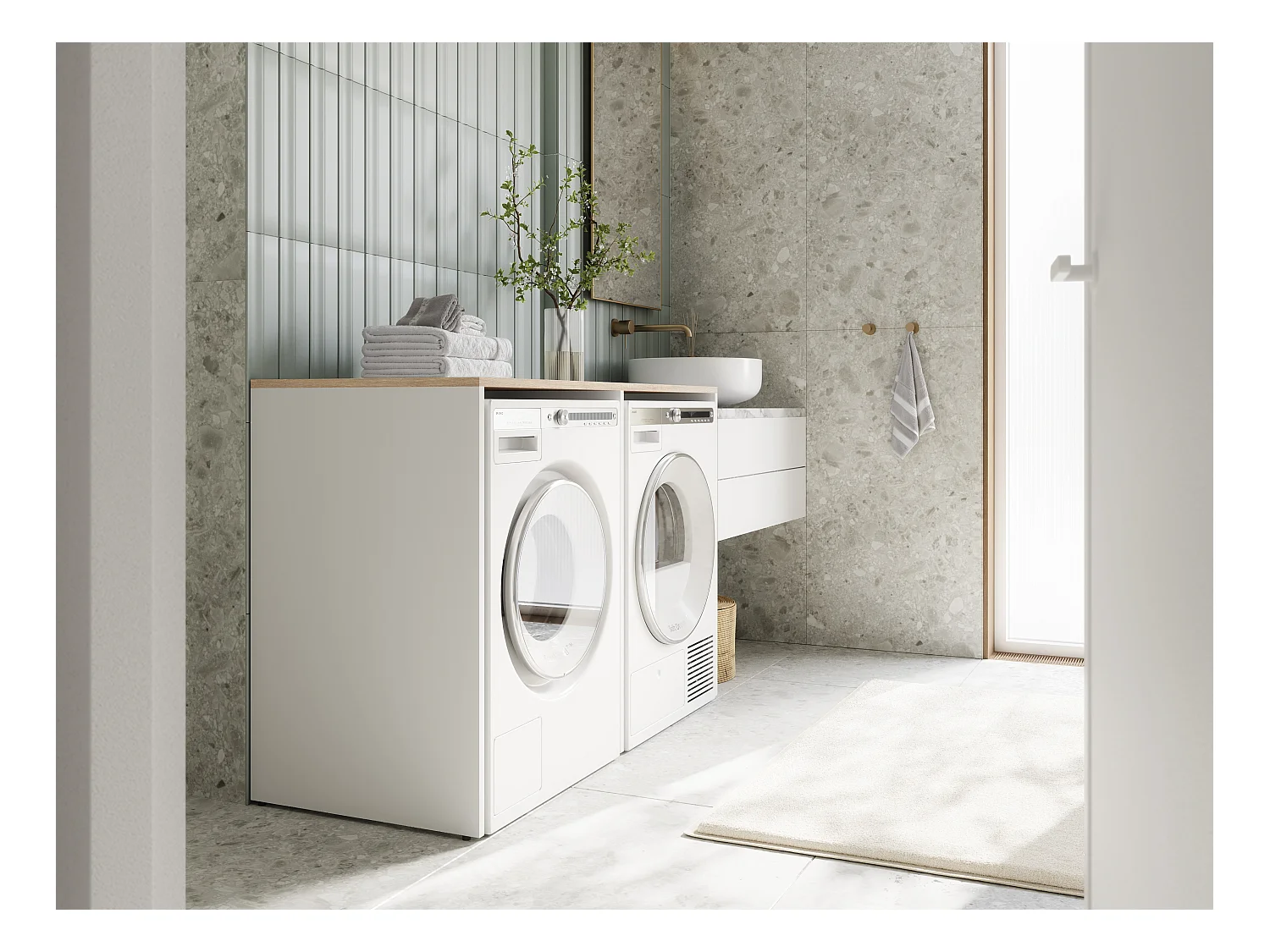 Armoire de machine à laver ou sèche-linge - 130 cm de large - Avec armoire - Armoire pour machine à laver ou sèche-linge