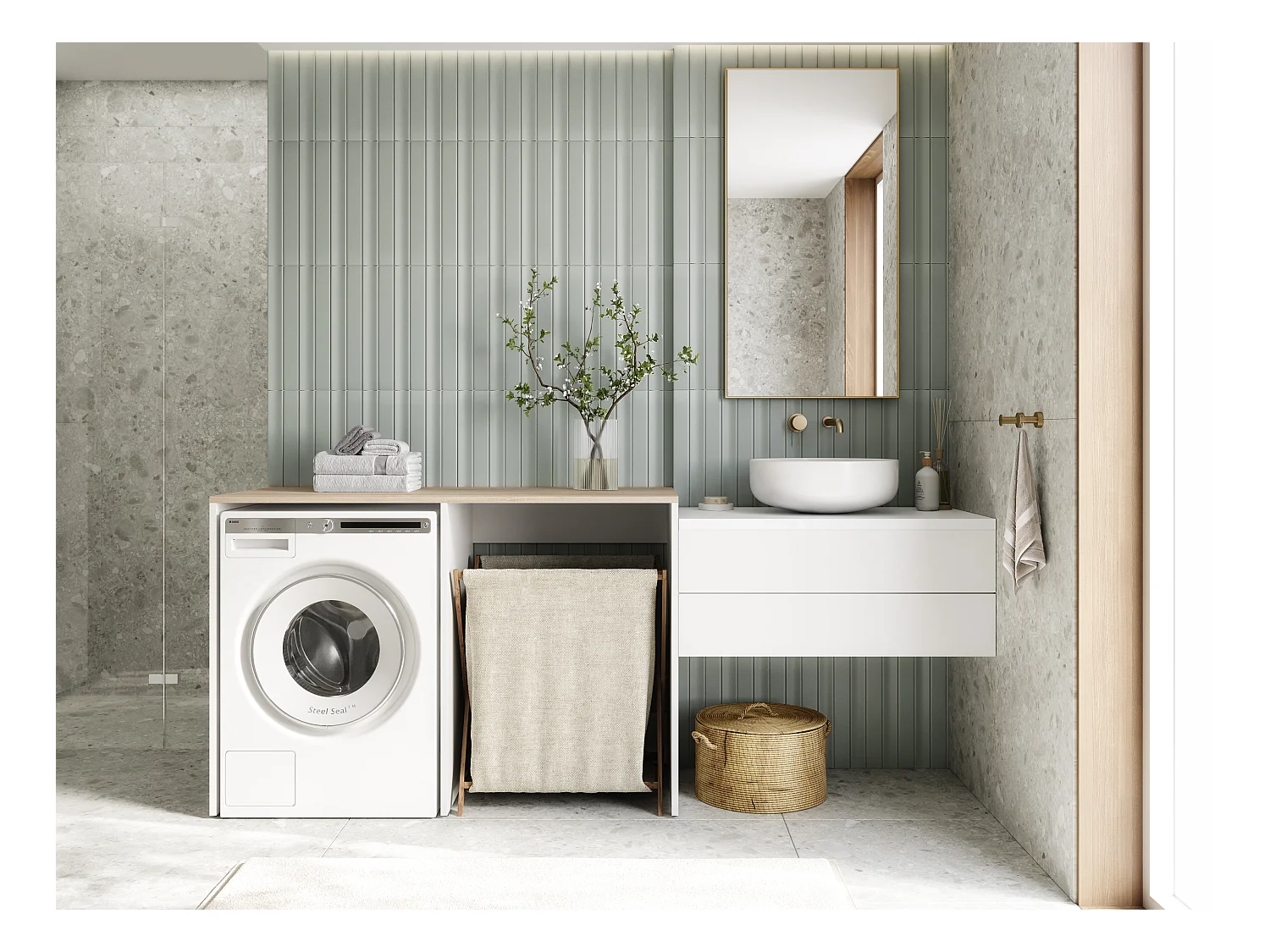 Armoire de machine à laver ou sèche-linge - 130 cm de large - Avec armoire - Armoire pour machine à laver ou sèche-linge