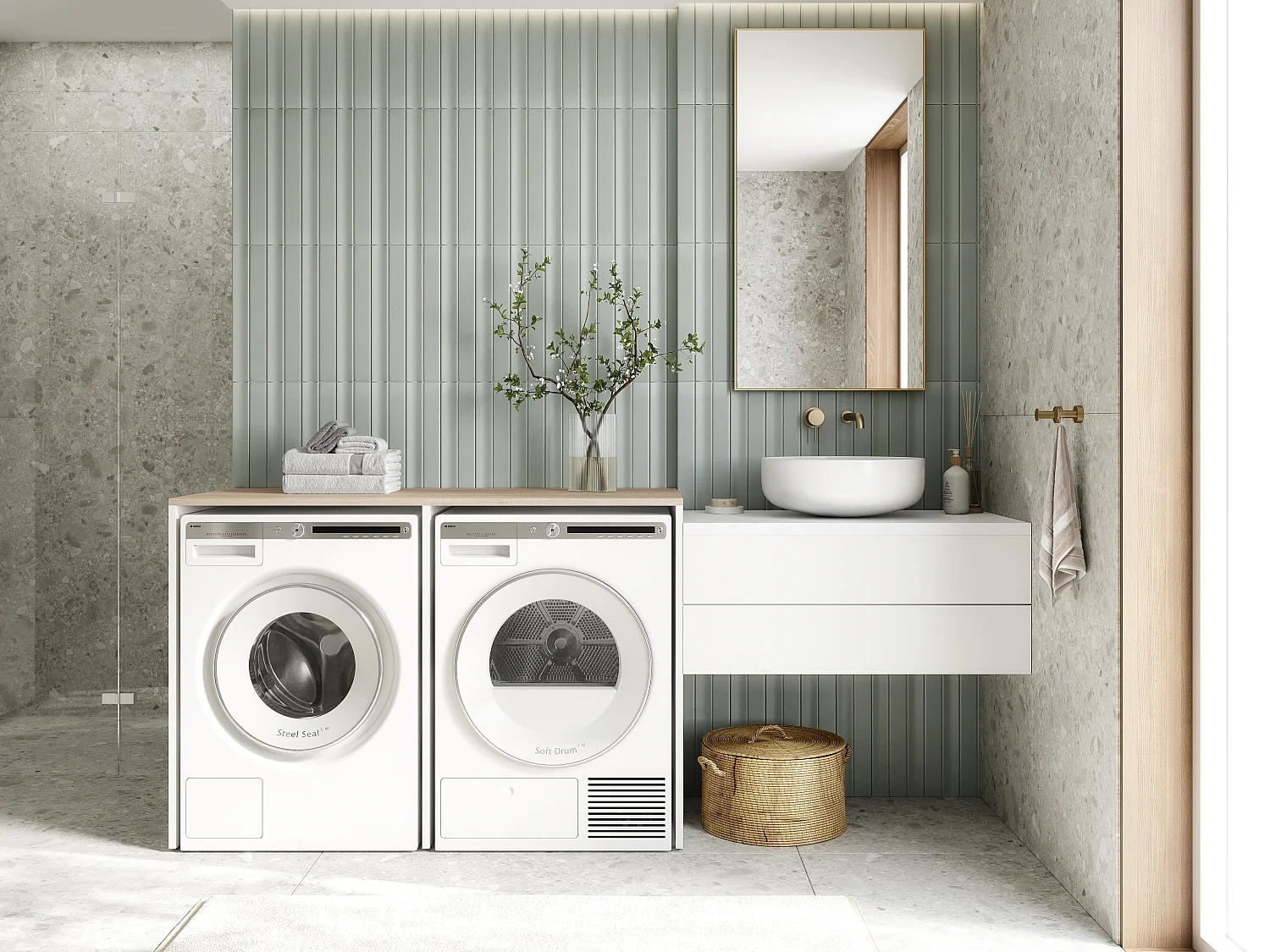 Armoire de machine à laver ou sèche-linge - 130 cm de large - Avec armoire - Armoire pour machine à laver ou sèche-linge