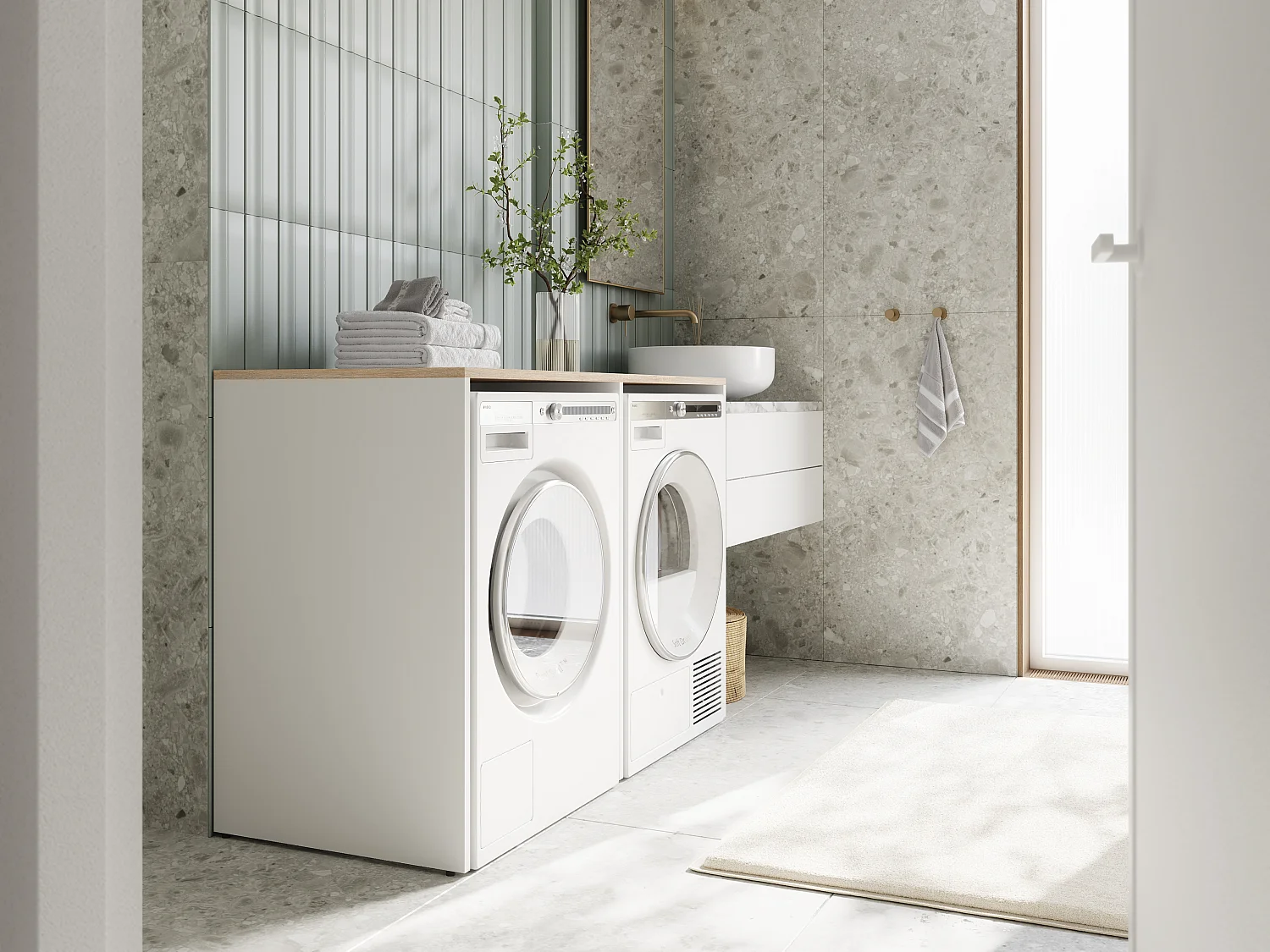 Armoire de machine à laver ou sèche-linge - 130 cm de large - Avec armoire - Armoire pour machine à laver ou sèche-linge