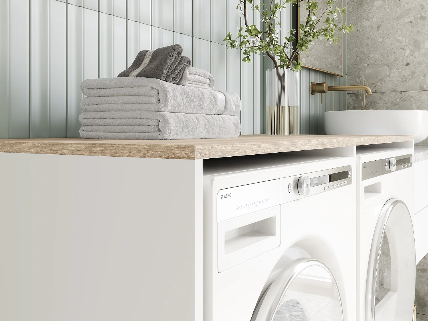 Armoire de machine à laver ou sèche-linge - 130 cm de large - Avec armoire - Armoire pour machine à laver ou sèche-linge