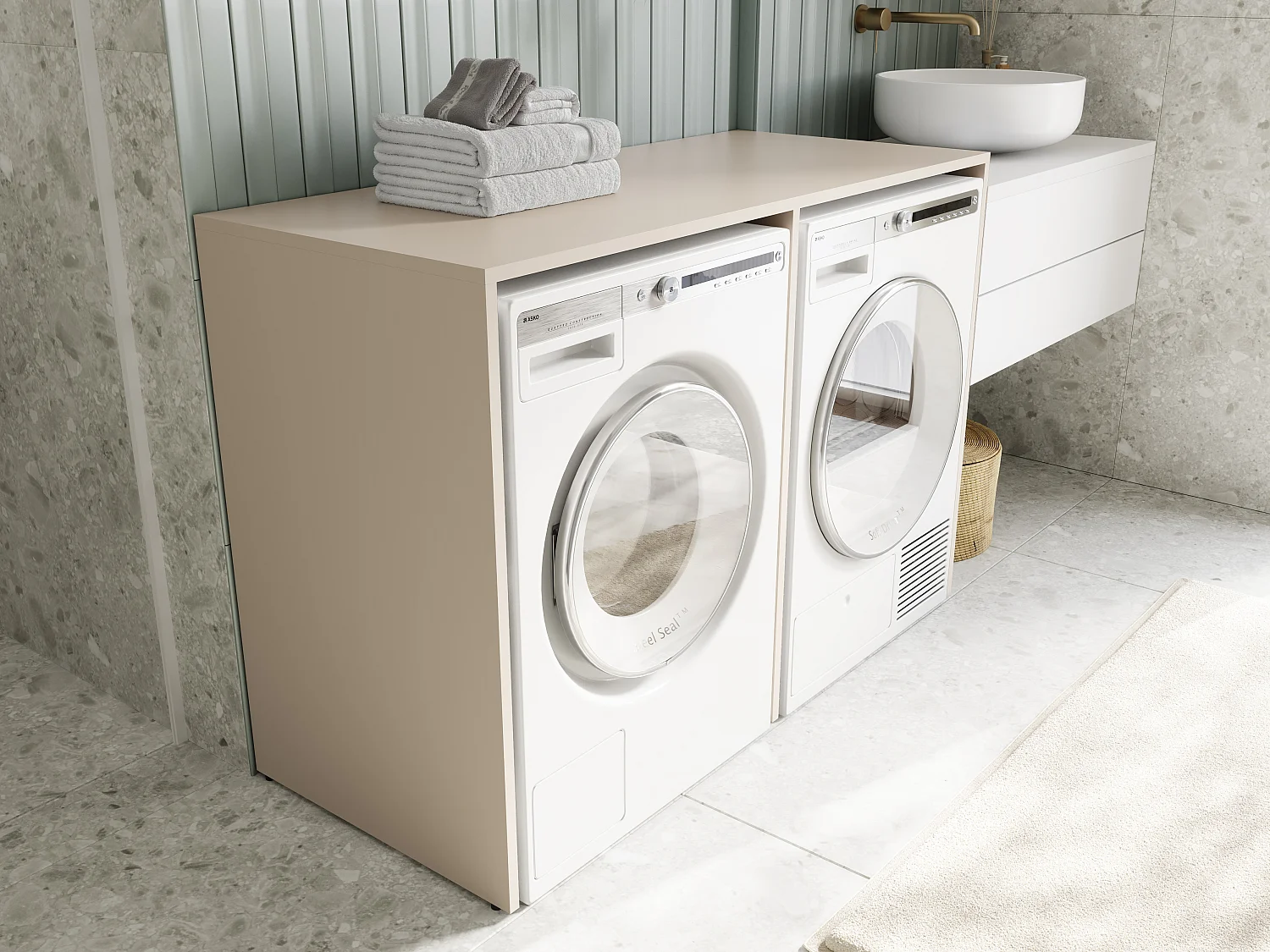 Armário para máquina de lavar de 130 cm, compatível com lavadora e secadora, com espaço de arrumação, armário superior