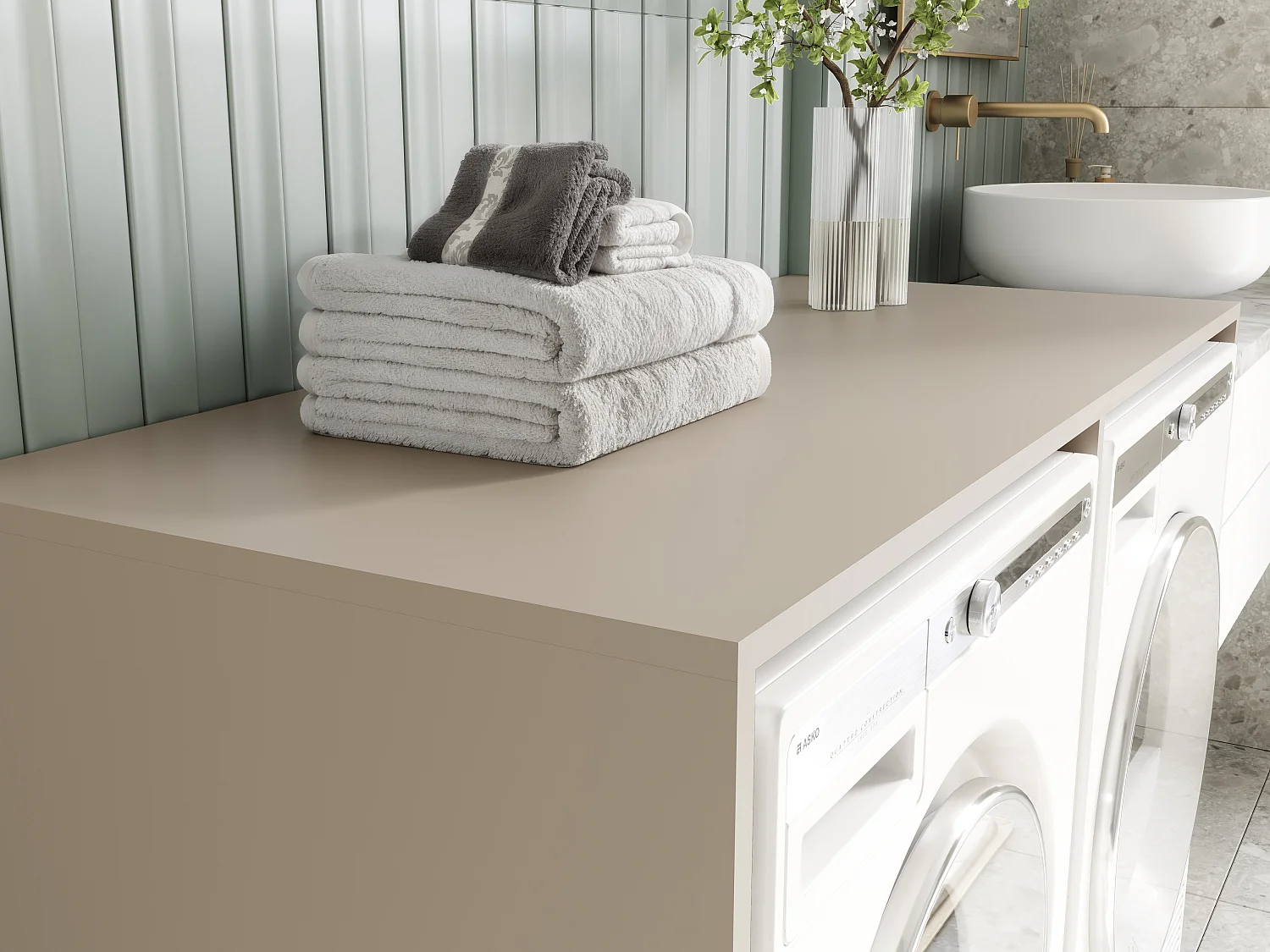 Armário para máquina de lavar de 130 cm, compatível com lavadora e secadora, com espaço de arrumação, armário superior