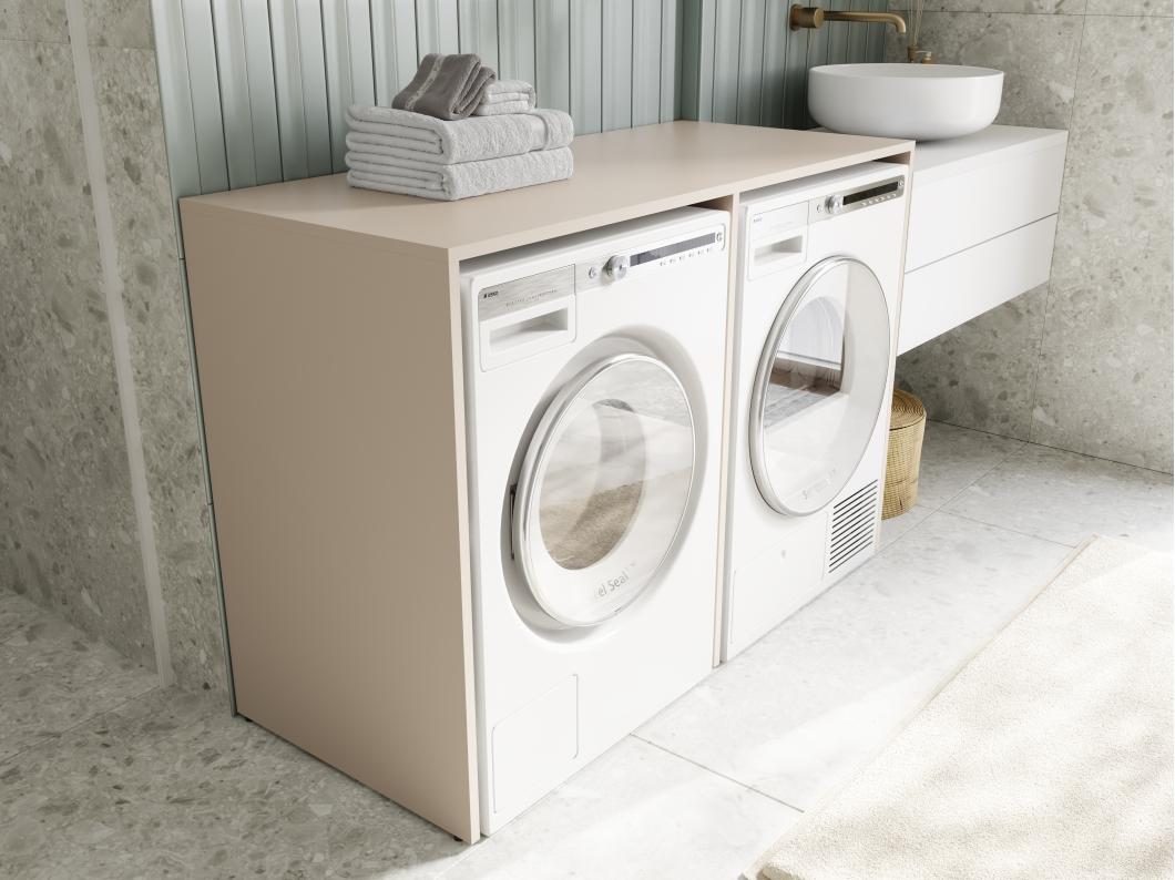 Wasmachinekast 130 cm breed, geschikt voor wasmachine en droger met opbergruimte, bovenkast voor wasmachine