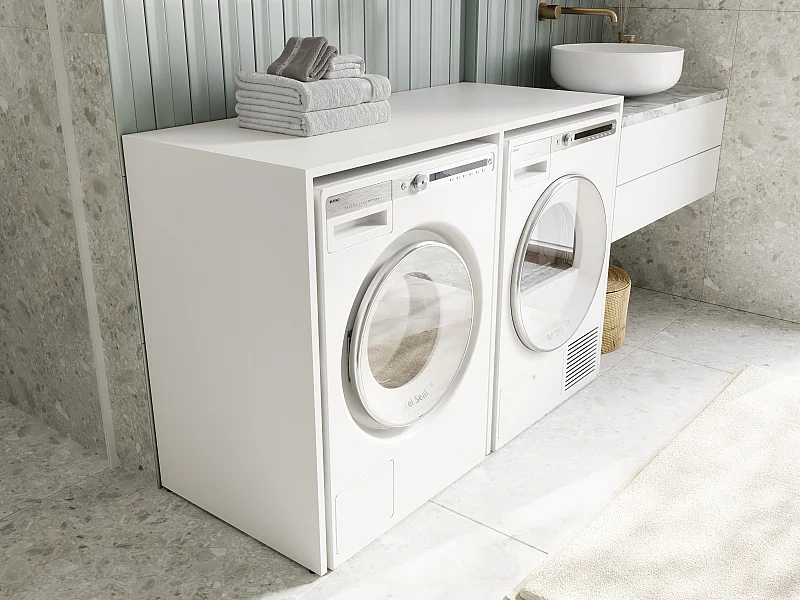 Wasmachinekast 130 cm breed, geschikt voor wasmachine en droger met opbergruimte, bovenkast voor wasmachine