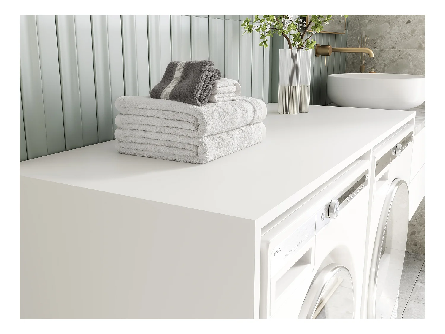 Wasmachinekast 130 cm breed, geschikt voor wasmachine en droger met opbergruimte, bovenkast voor wasmachine