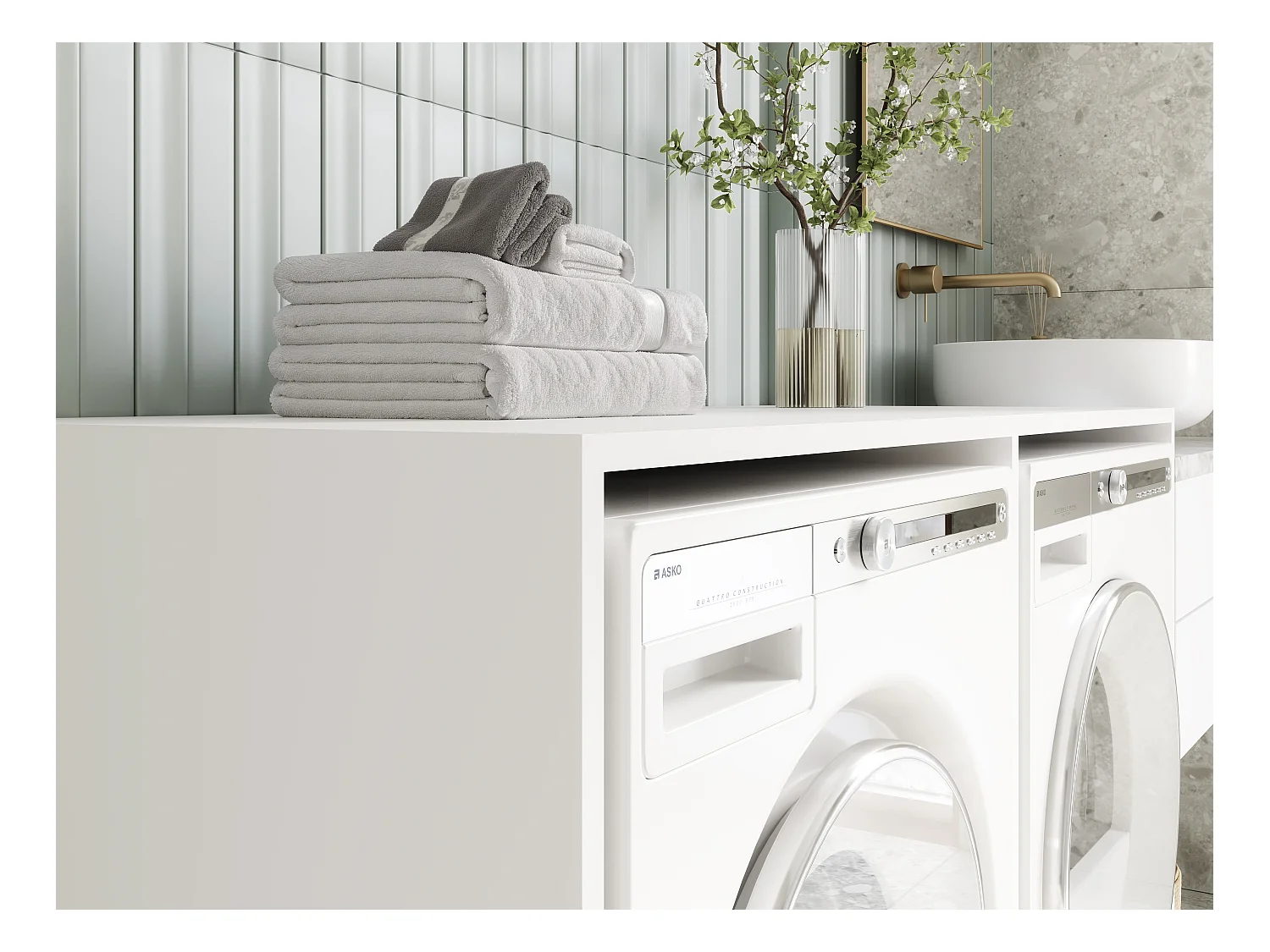 Wasmachinekast 130 cm breed, geschikt voor wasmachine en droger met opbergruimte, bovenkast voor wasmachine