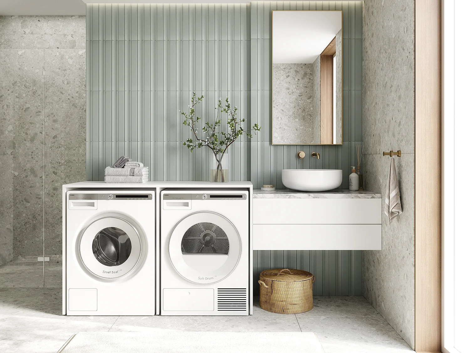 Armoire de machine à laver ou sèche-linge - 130 cm de large - Avec armoire - Armoire pour machine à laver ou sèche-linge