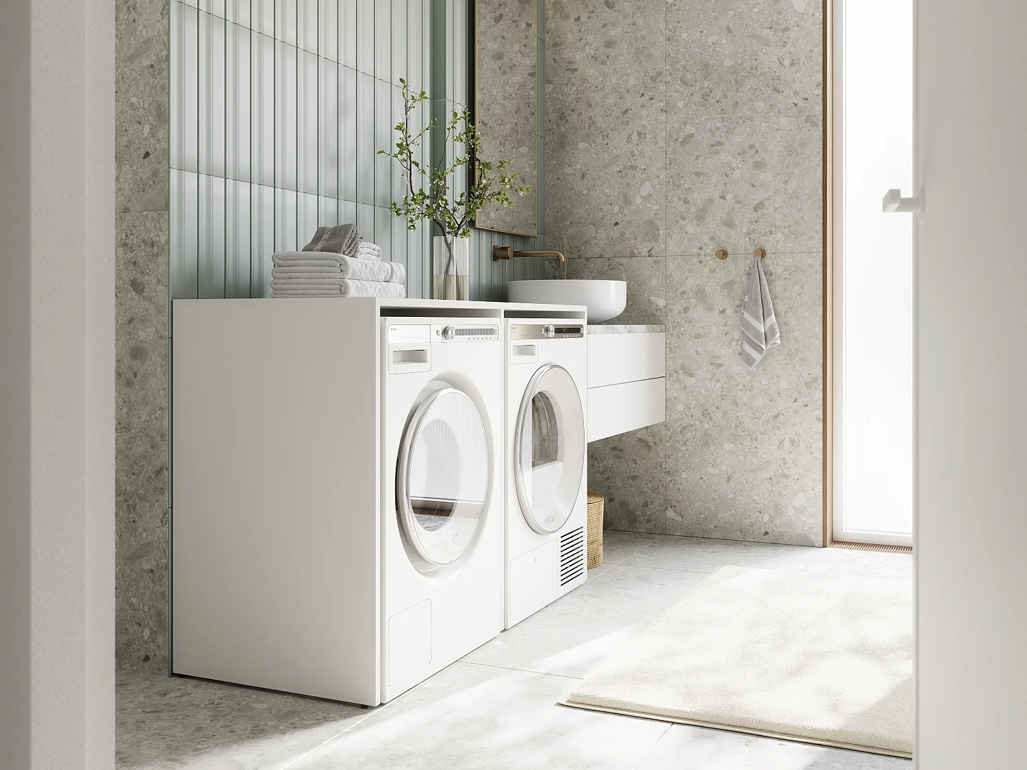 Armoire de machine à laver ou sèche-linge - 130 cm de large - Avec armoire - Armoire pour machine à laver ou sèche-linge