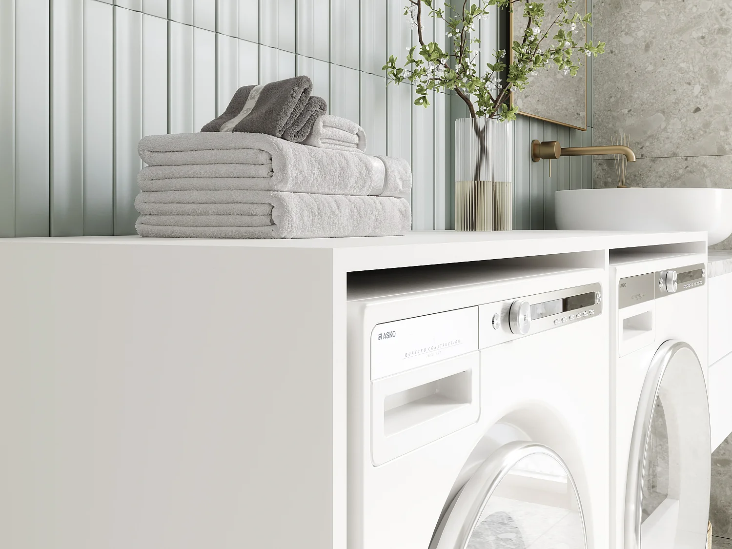 Armoire de machine à laver ou sèche-linge - 130 cm de large - Avec armoire - Armoire pour machine à laver ou sèche-linge