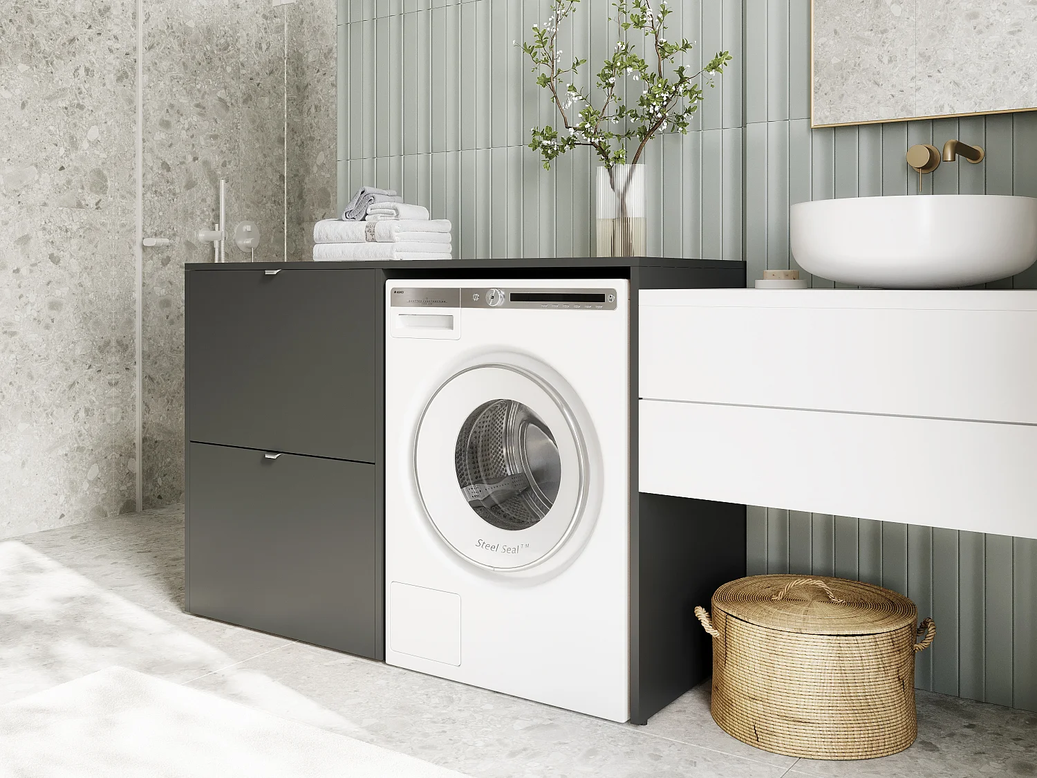 Armoire de machine à laver ou sèche-linge - 130 cm de large - Avec armoire - Armoire pour machine à laver ou sèche-linge