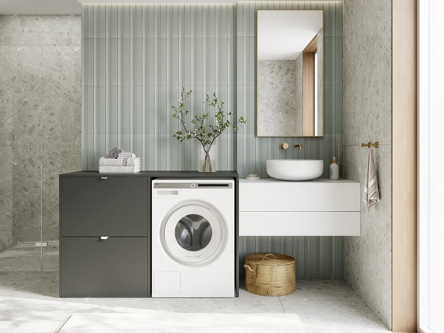 Armoire de machine à laver ou sèche-linge - 130 cm de large - Avec armoire - Armoire pour machine à laver ou sèche-linge