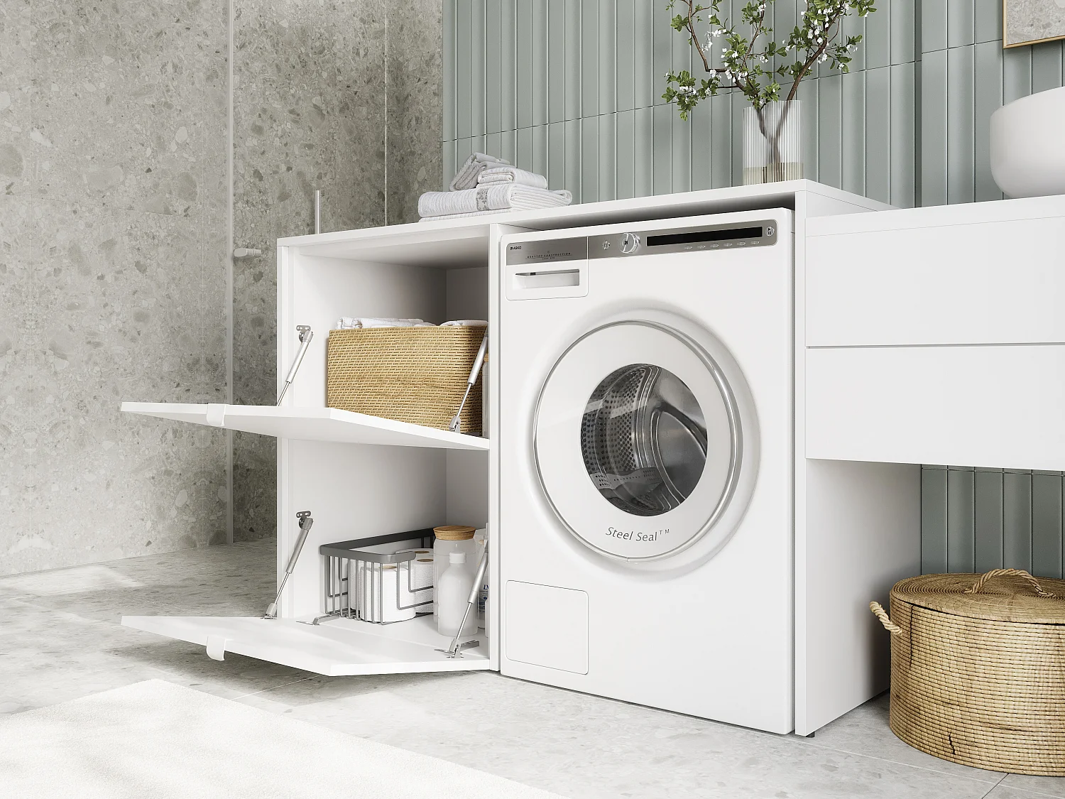 Armoire de machine à laver ou sèche-linge - 130 cm de large - Avec armoire - Armoire pour machine à laver ou sèche-linge