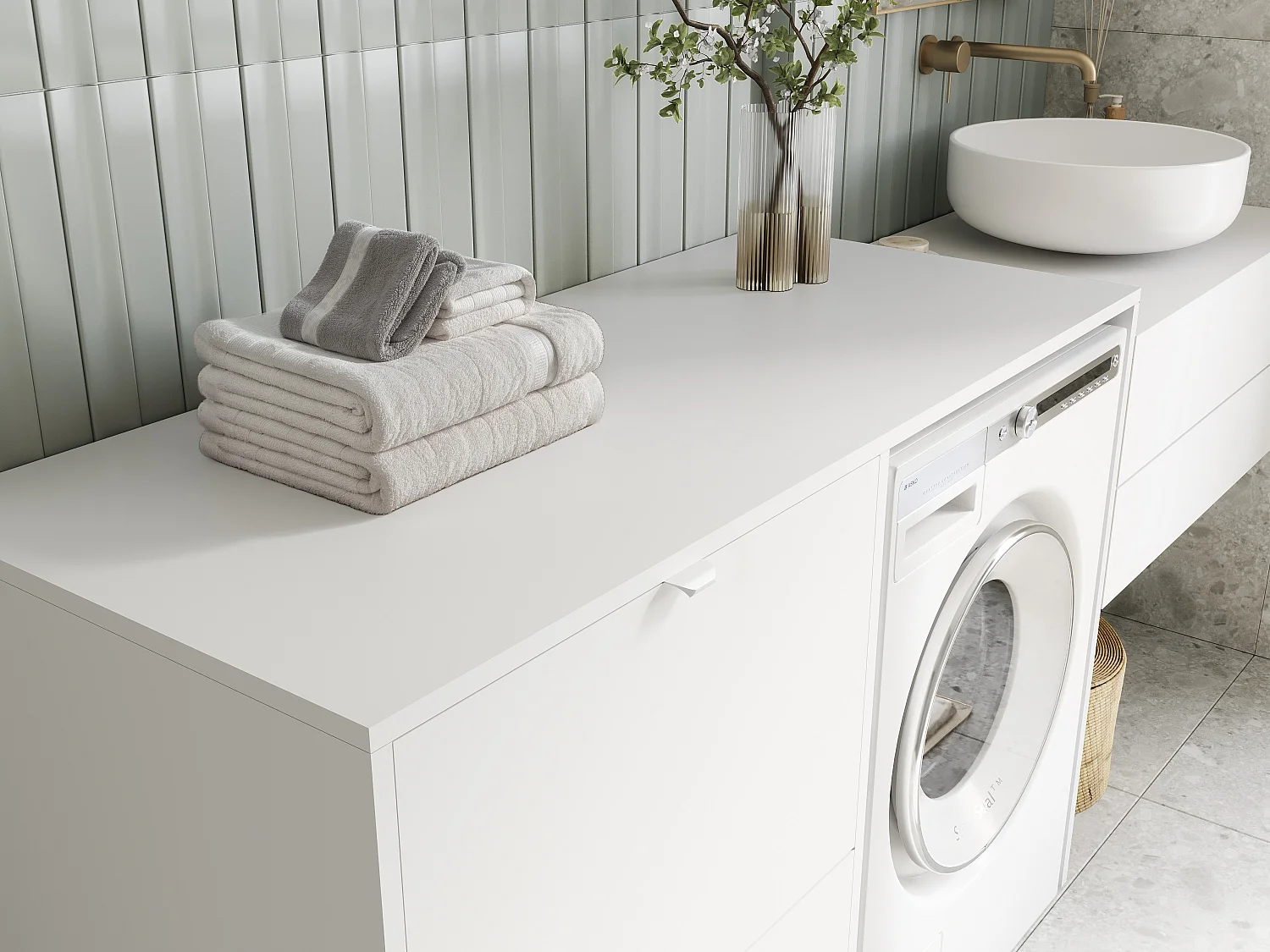 Armoire de machine à laver ou sèche-linge - 130 cm de large - Avec armoire - Armoire pour machine à laver ou sèche-linge