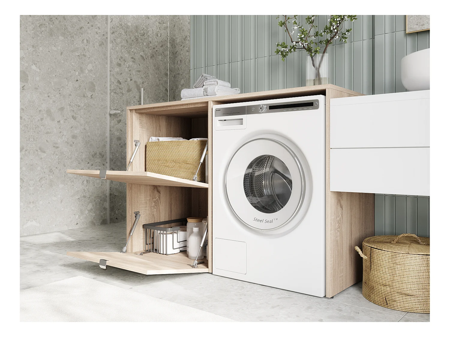 Armario para lavadora o secadora 130 cm de ancho Con armario